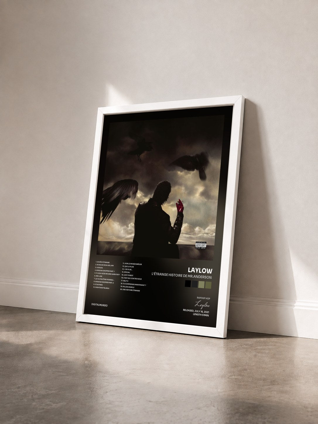 #blanc Tableau de l'album L'Étrange Histoire de Mr.Anderson de Laylow vu de trois quarts, cadre blanc