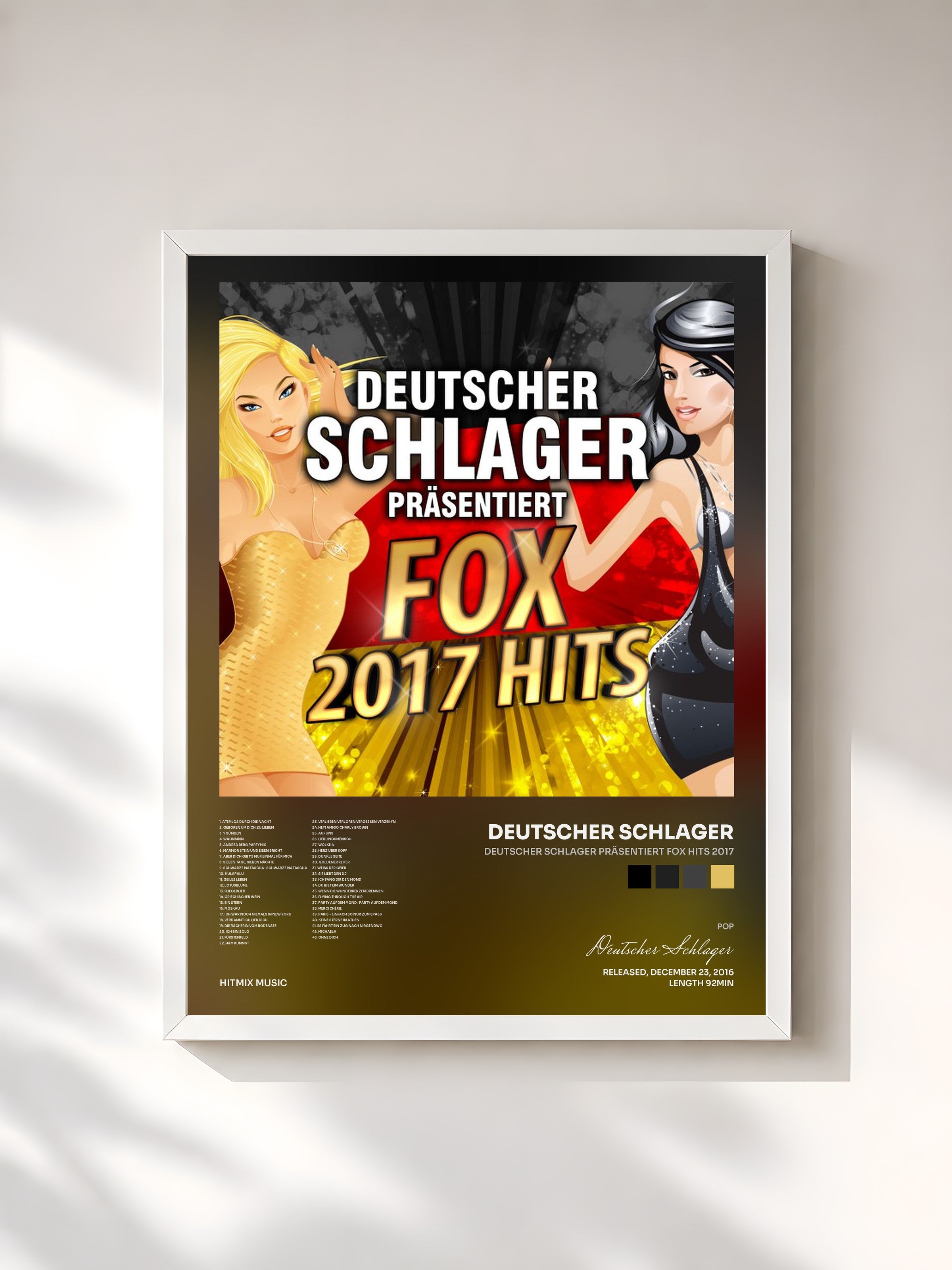 #blanc Tableau de l'album Deutscher Schlager präsentiert Fox Hits 2017 de Deutscher Schlager, cadre blanc, imprimé et encadré en France