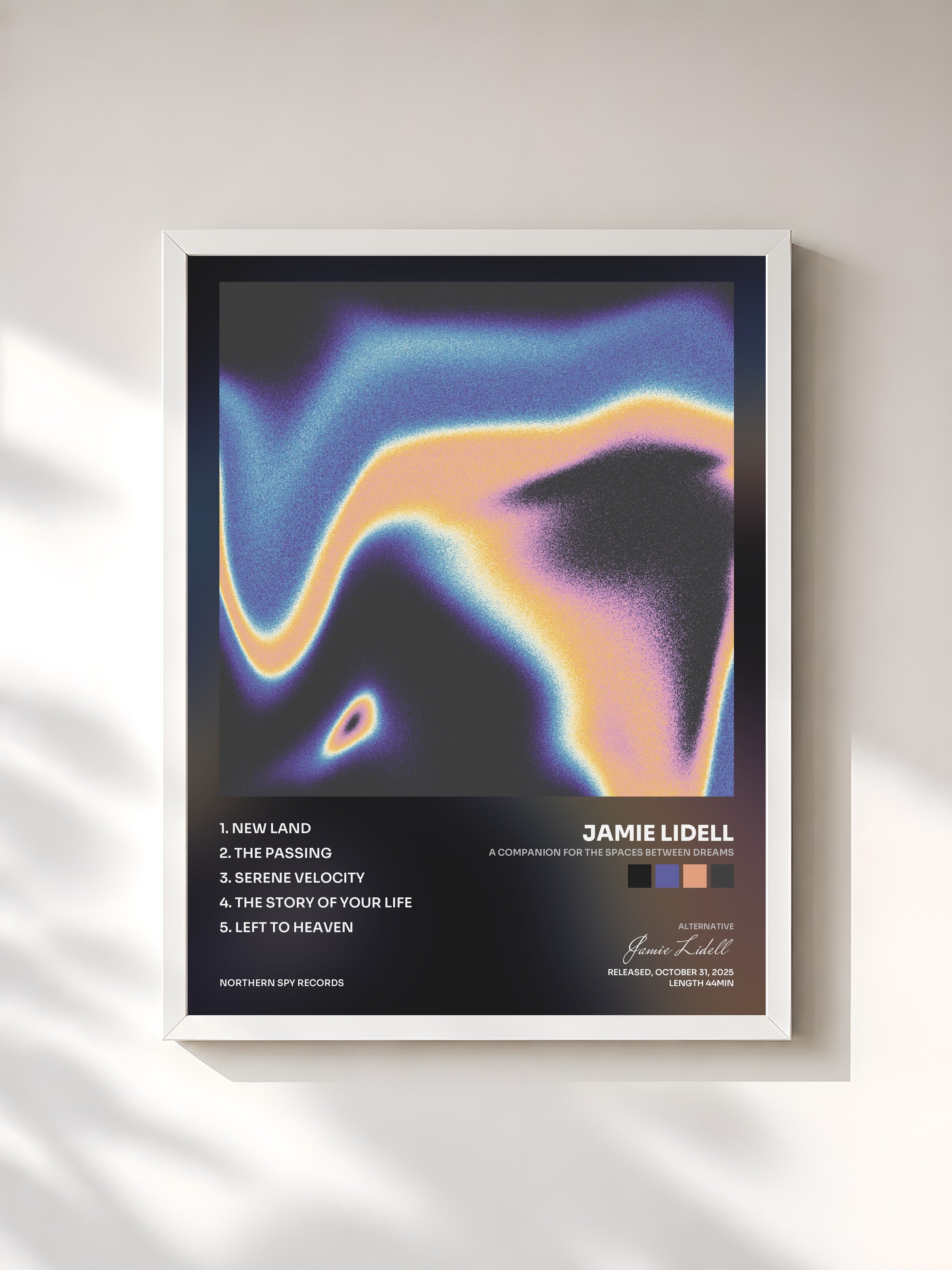 #blanc Tableau de l'album A Companion For The Spaces Between Dreams de Jamie Lidell, cadre blanc, imprimé et encadré en France