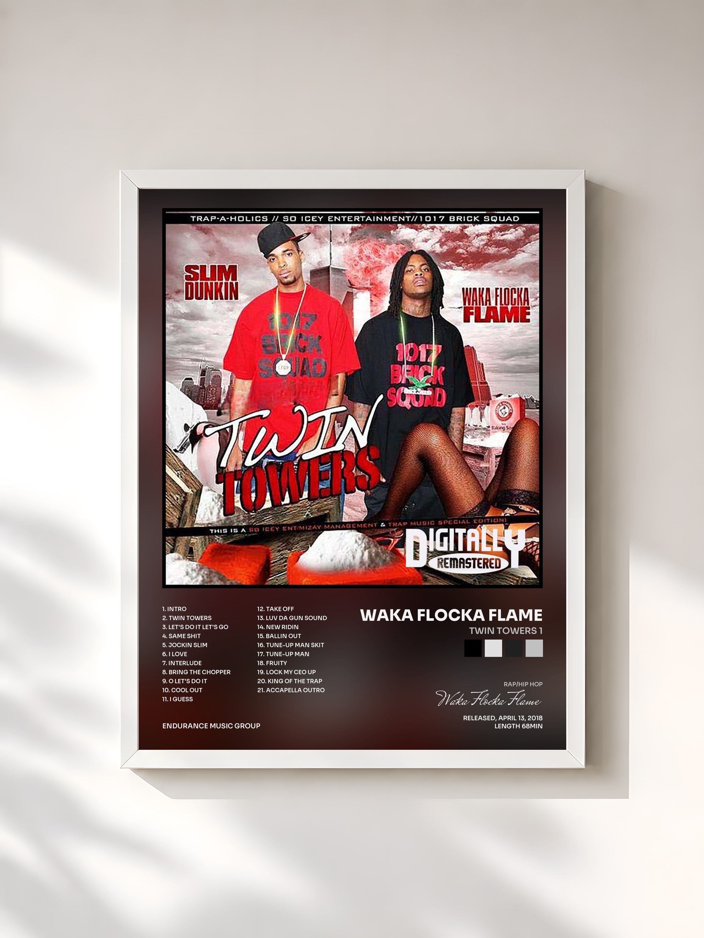 #blanc Tableau de l'album Twin Towers 1 de Waka Flocka Flame, cadre blanc, imprimé et encadré en France