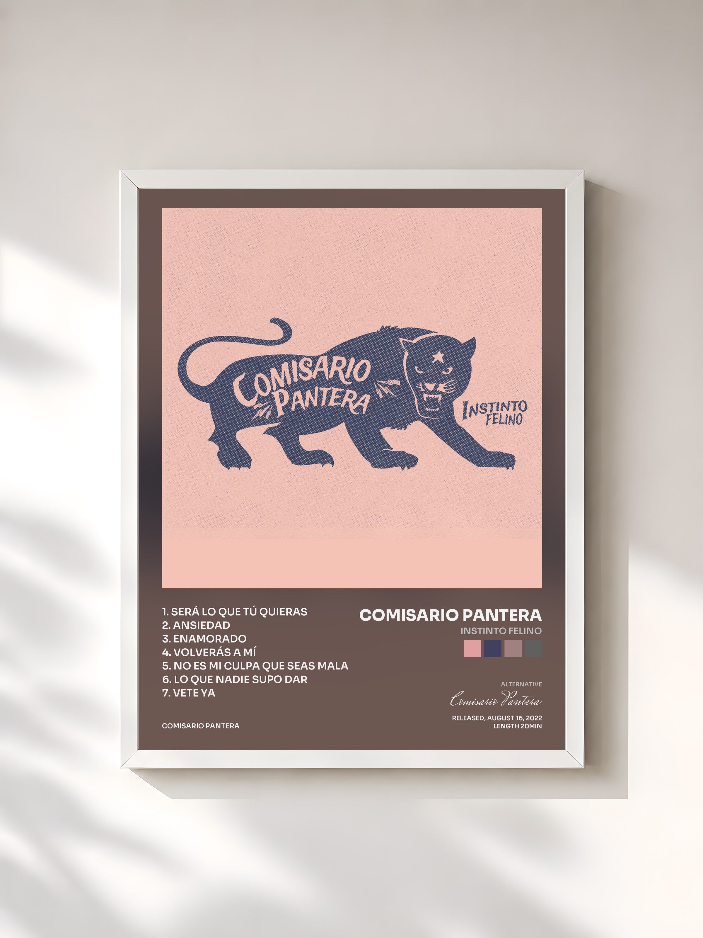 #blanc Tableau de l'album Instinto Felino de Comisario Pantera, cadre blanc, imprimé et encadré en France