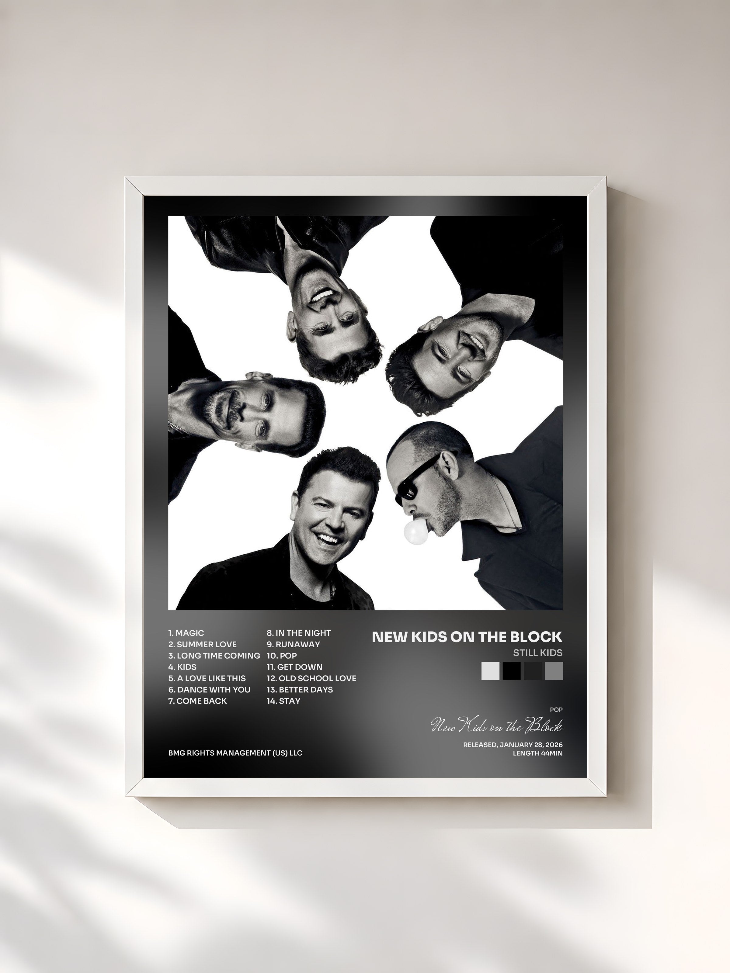 #blanc Tableau de l'album Still Kids de New Kids on the Block, cadre blanc, imprimé et encadré en France