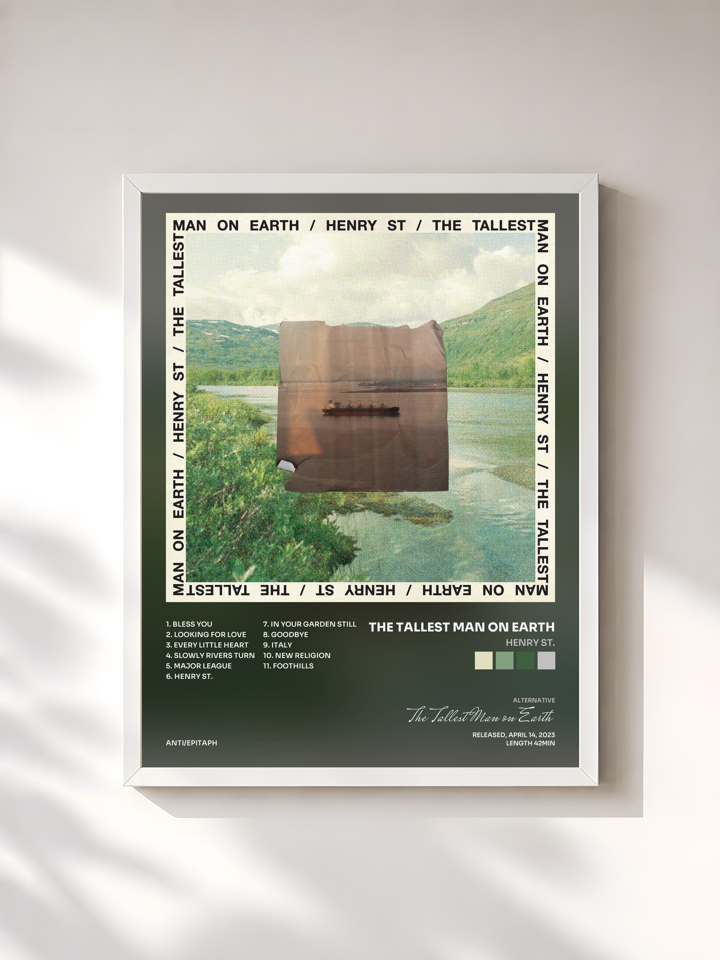 #blanc Tableau de l'album Henry St. de The Tallest Man on Earth, cadre blanc, imprimé et encadré en France