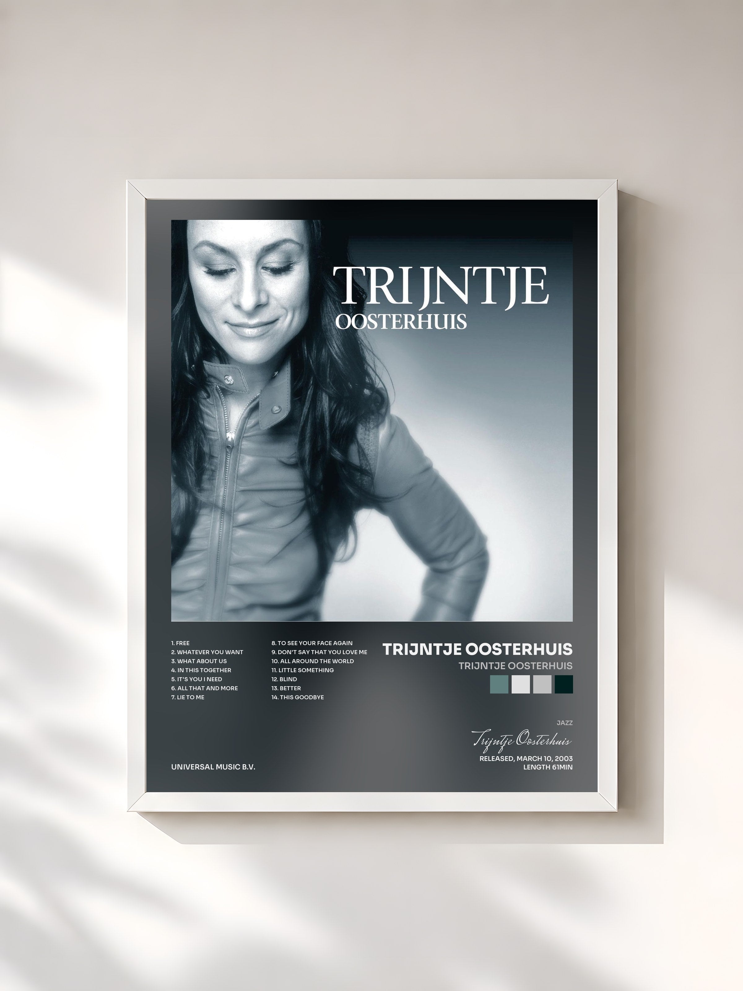 #blanc Tableau de l'album Trijntje Oosterhuis de Trijntje Oosterhuis, cadre blanc, imprimé et encadré en France