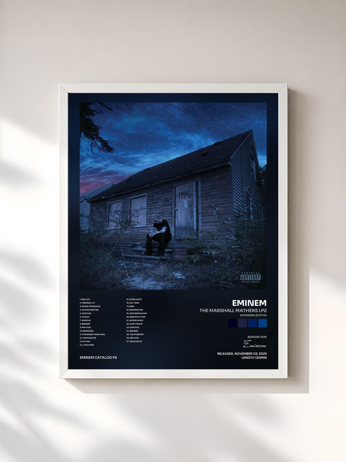 #blanc Tableau de l'album The Marshall Mathers LP2 (Expanded Edition) de Eminem, cadre blanc, imprimé et encadré en France