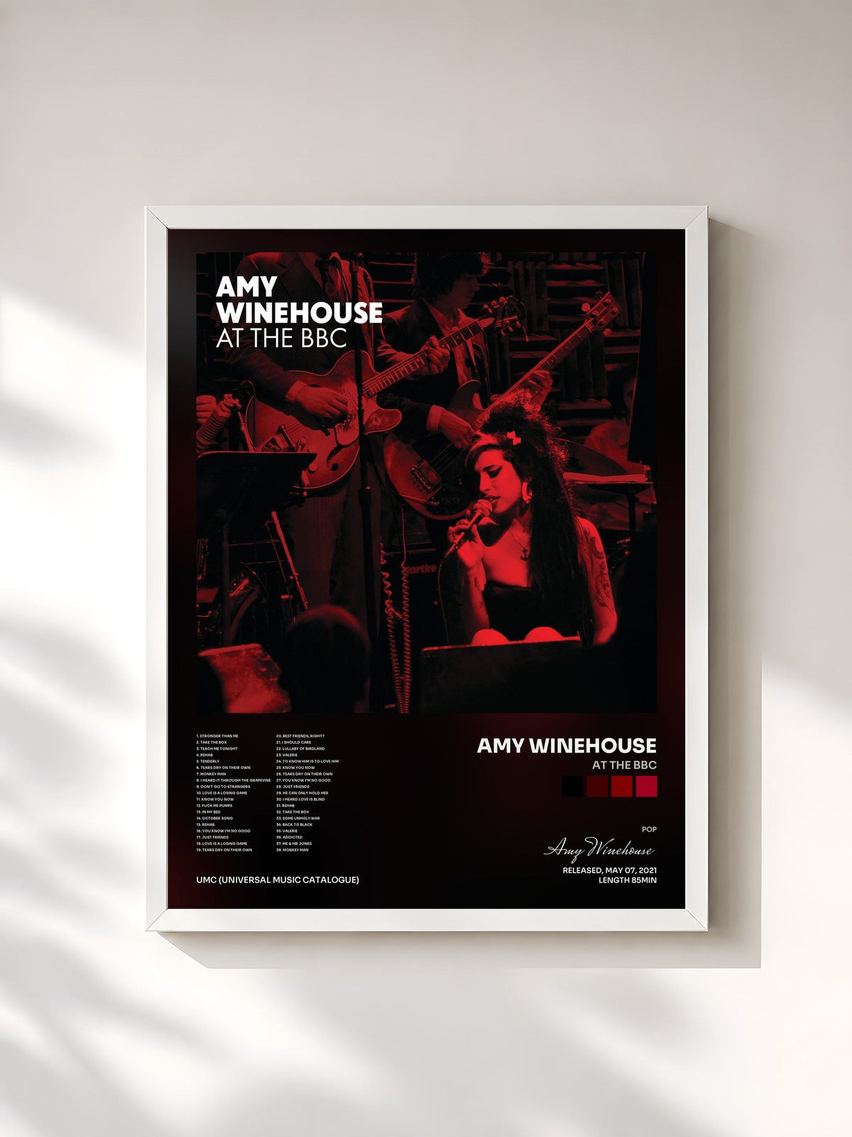 #blanc Tableau de l'album At The BBC de Amy Winehouse, cadre blanc, imprimé et encadré en France