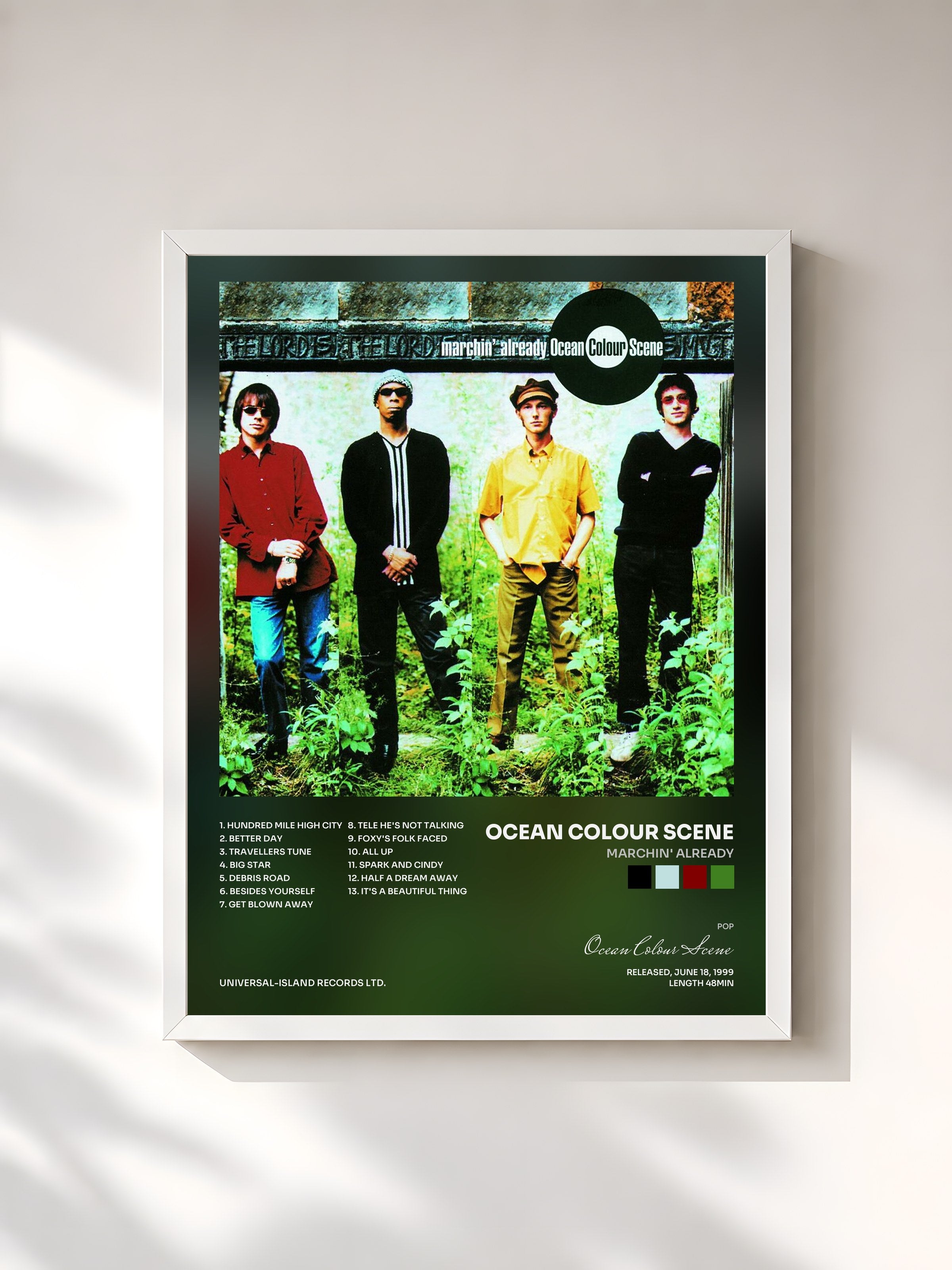 #blanc Tableau de l'album Marchin' Already de Ocean Colour Scene, cadre blanc, imprimé et encadré en France