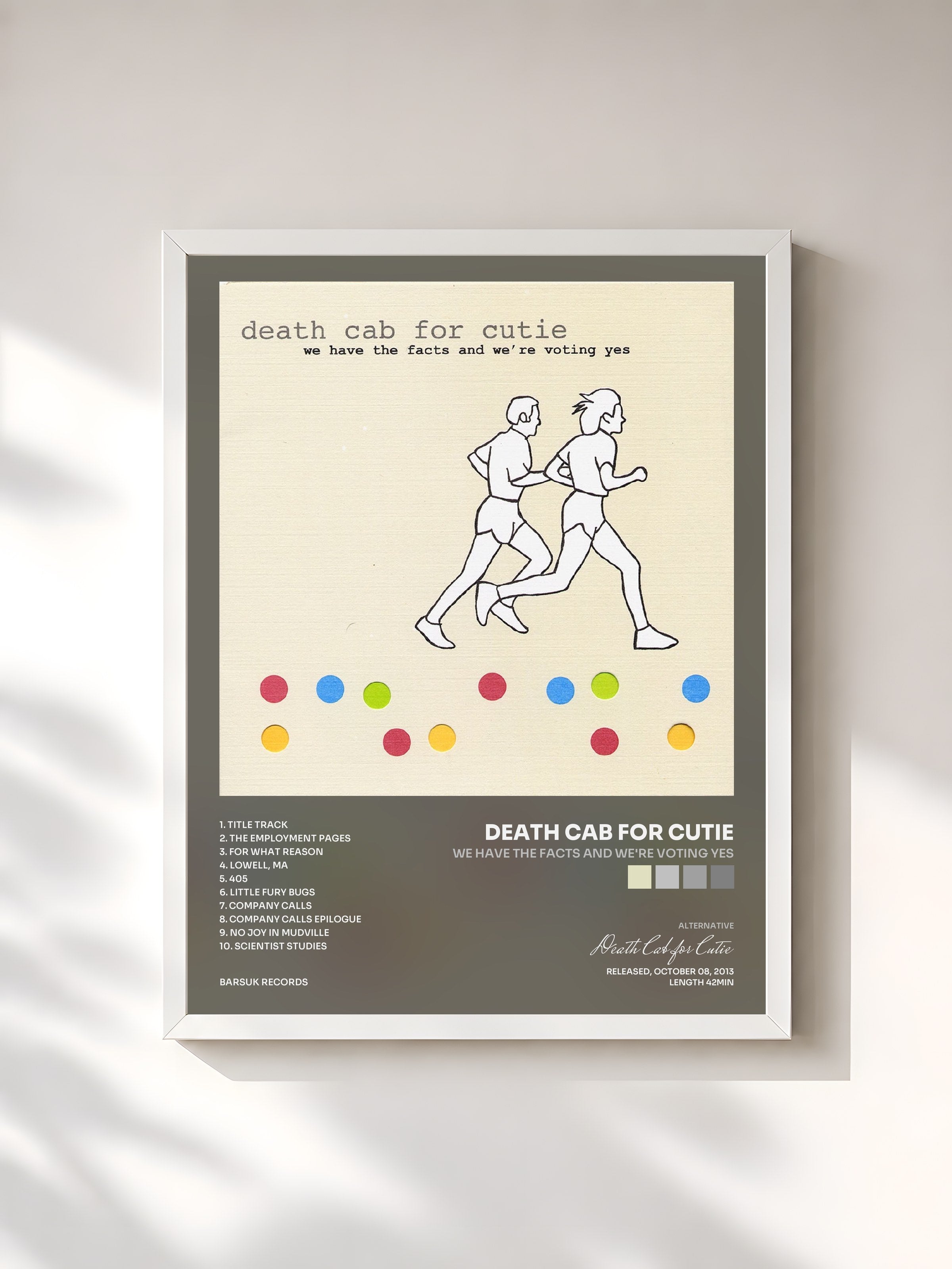 #blanc Tableau de l'album We Have the Facts and We're Voting Yes de Death Cab for Cutie, cadre blanc, imprimé et encadré en France