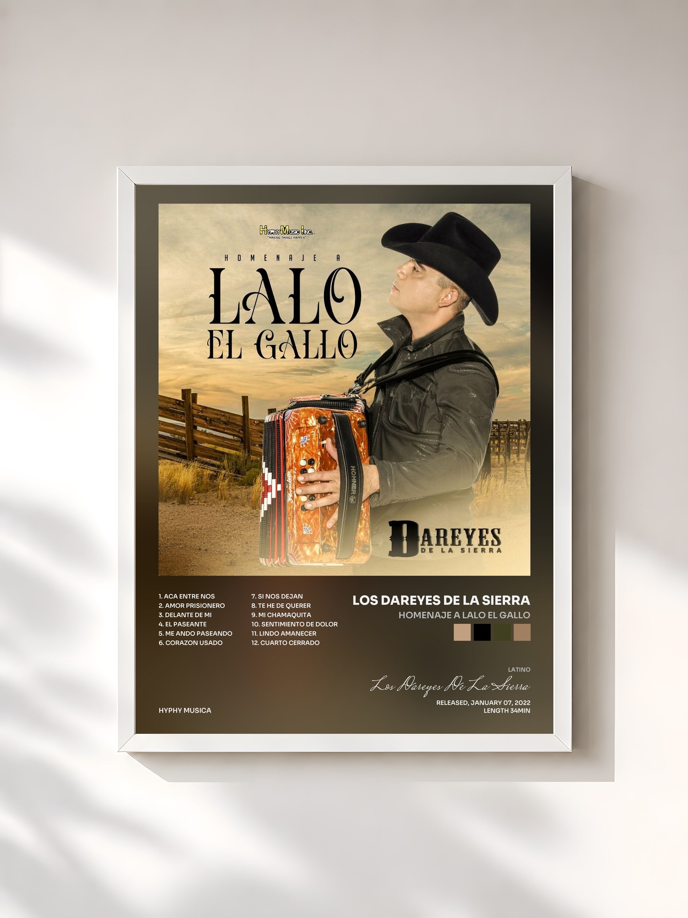 #blanc Tableau de l'album Homenaje A Lalo El Gallo de Los Dareyes De La Sierra, cadre blanc, imprimé et encadré en France