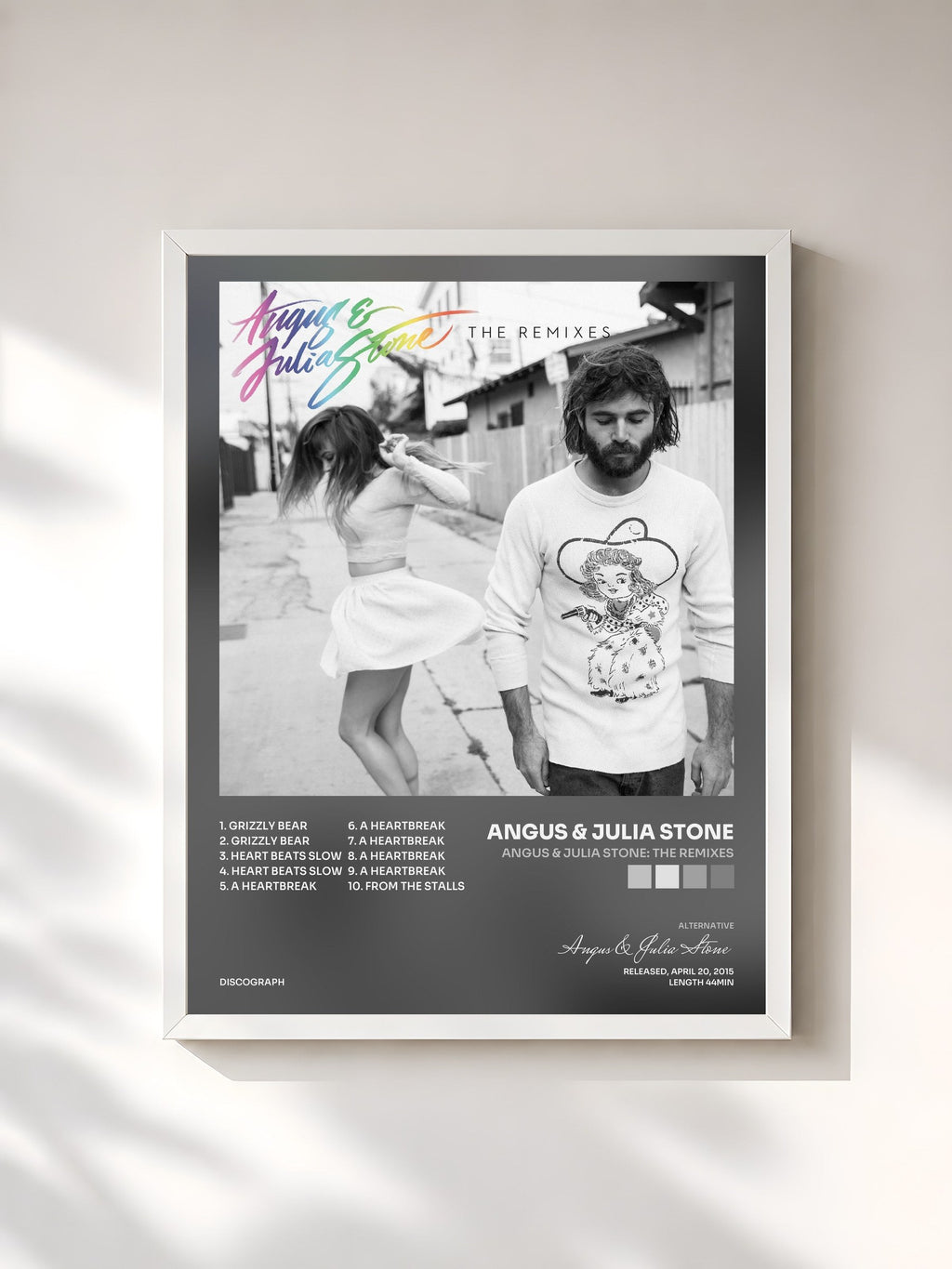 #blanc Angus & Julia Stone: The Remixes by Angus & Julia Stone as a framed art print, white frame, printed and framed in France