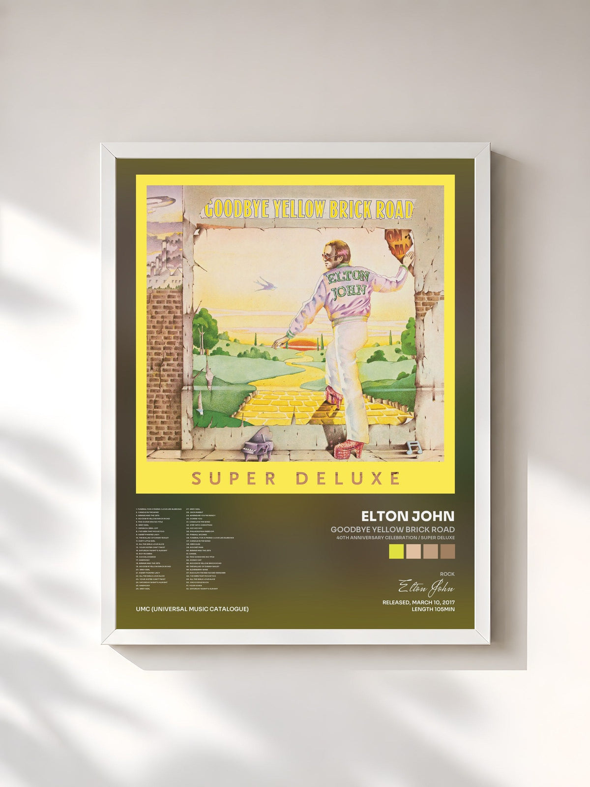 #blanc Tableau de l'album Goodbye Yellow Brick Road (40th Anniversary Celebration / Super Deluxe) de Elton John, cadre blanc, imprimé et encadré en France