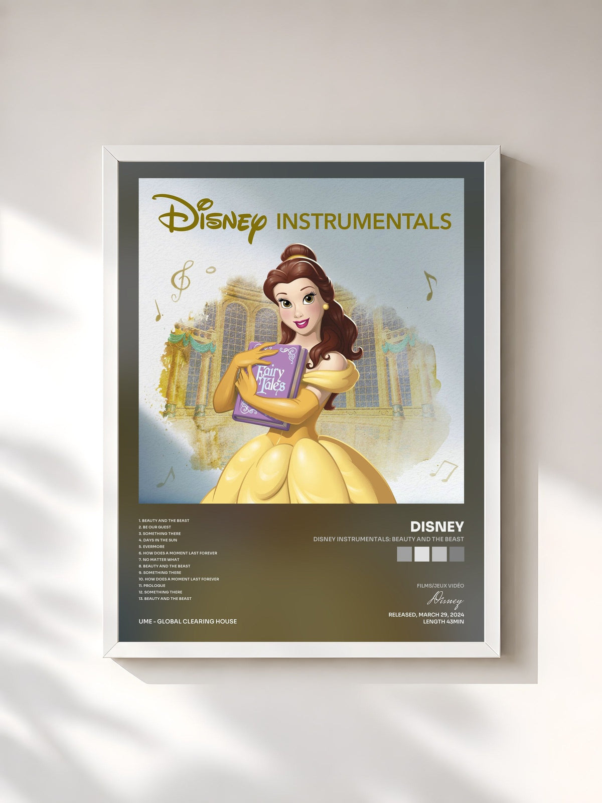 #blanc Tableau de l'album Disney Instrumentals: Beauty and the Beast de Disney, cadre blanc, imprimé et encadré en France
