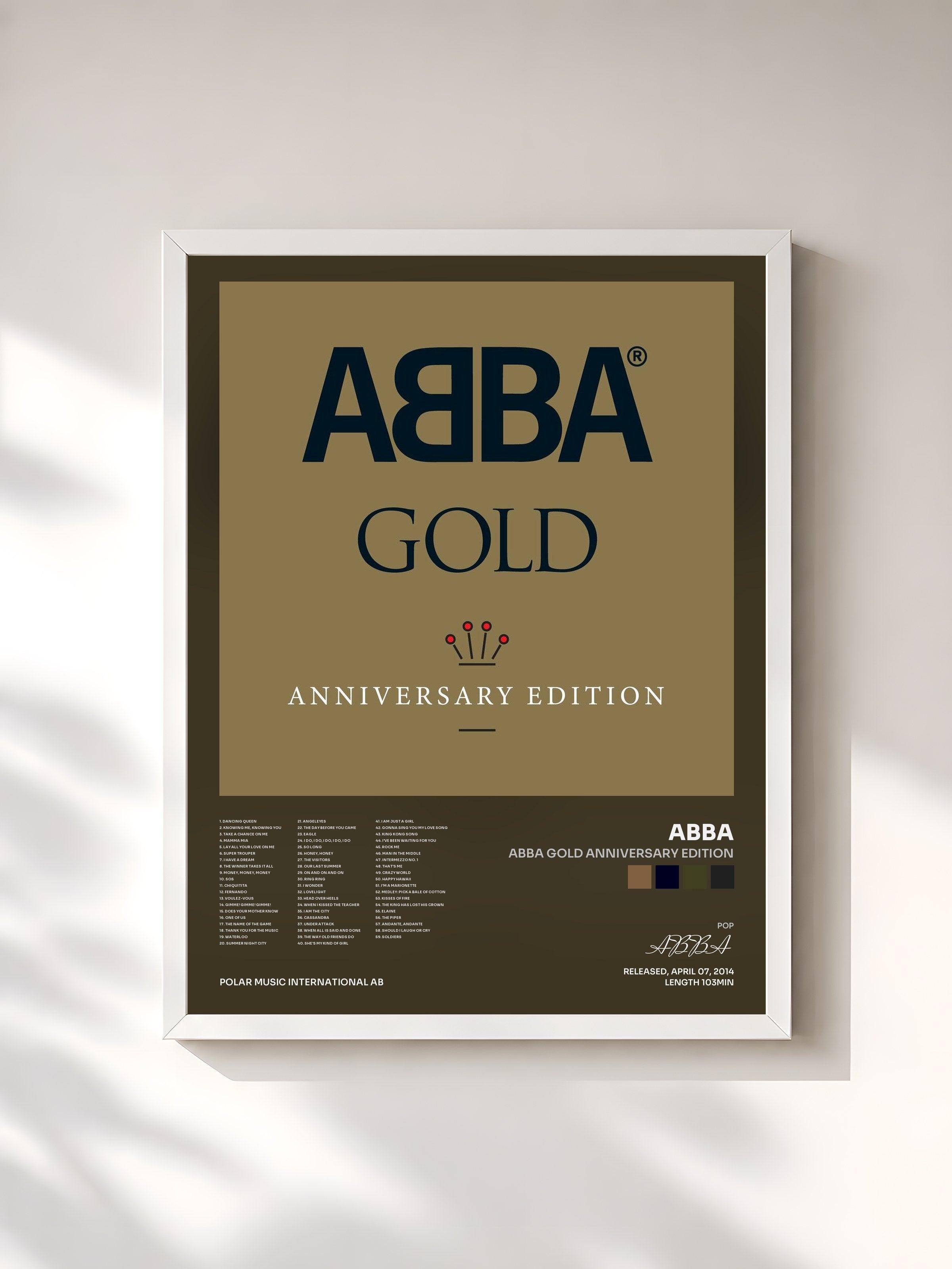 #blanc Abba Gold Anniversary Edition di ABBA in stampa incorniciata, cornice bianca, stampata e incorniciata in Francia