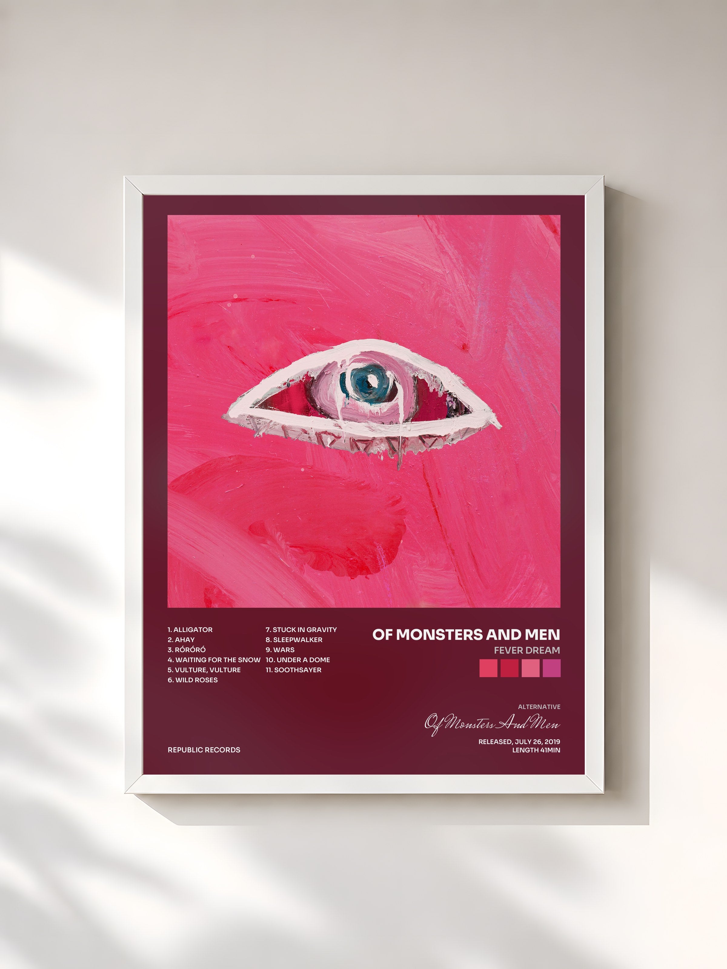 #blanc Tableau de l'album FEVER DREAM de Of Monsters And Men, cadre blanc, imprimé et encadré en France