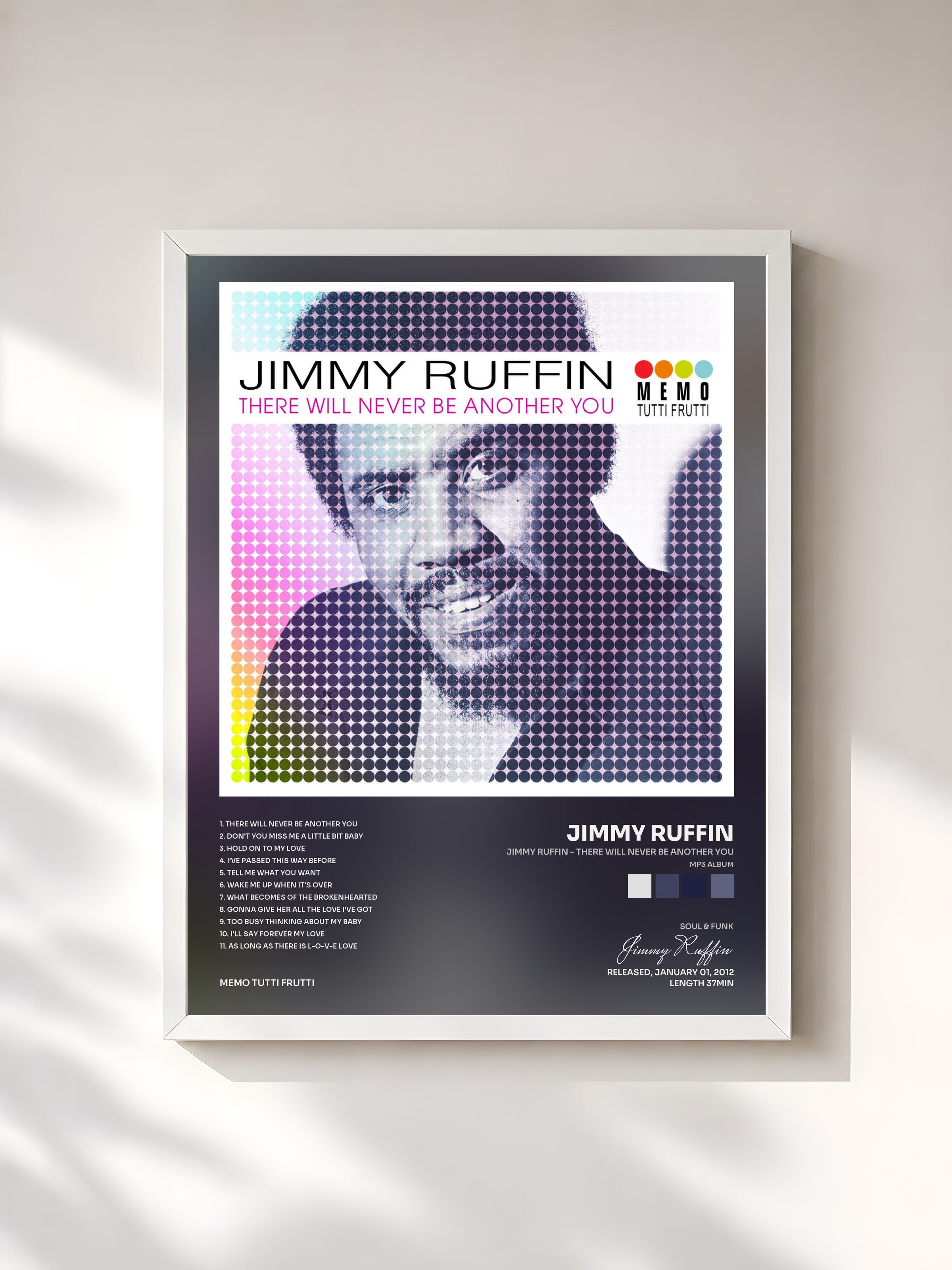 #blanc Tableau de l'album Jimmy Ruffin - There Will Never Be Another You (MP3 Album) de Jimmy Ruffin, cadre blanc, imprimé et encadré en France