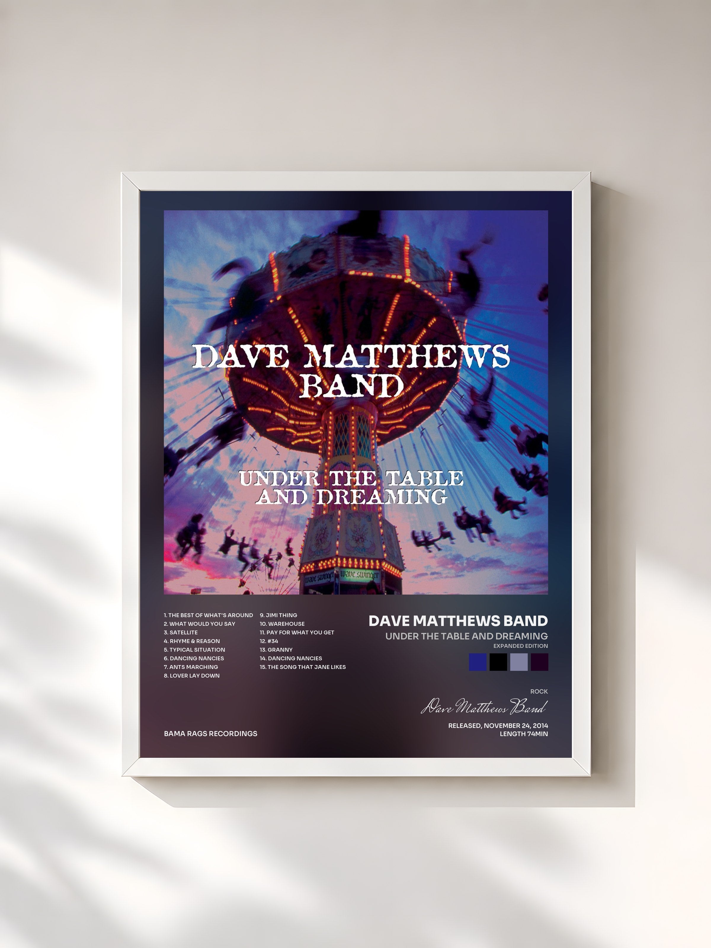 #blanc Tableau de l'album Under the Table and Dreaming (Expanded Edition) de Dave Matthews Band, cadre blanc, imprimé et encadré en France