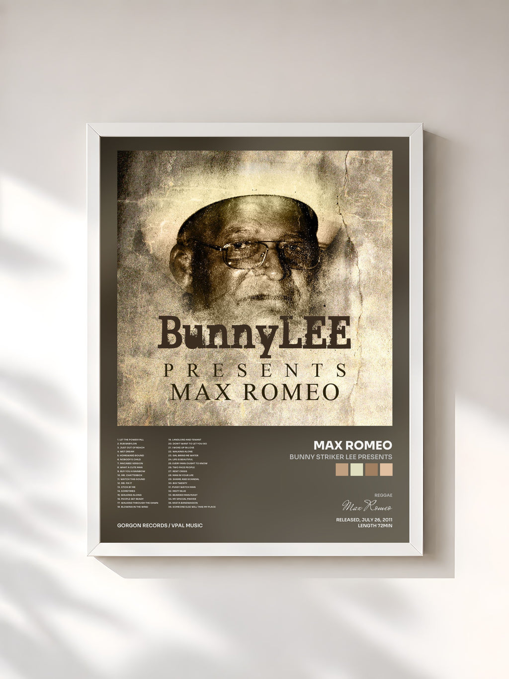 #blanc Tableau de l'album Bunny Striker Lee Presents de Max Romeo, cadre blanc, imprimé et encadré en France