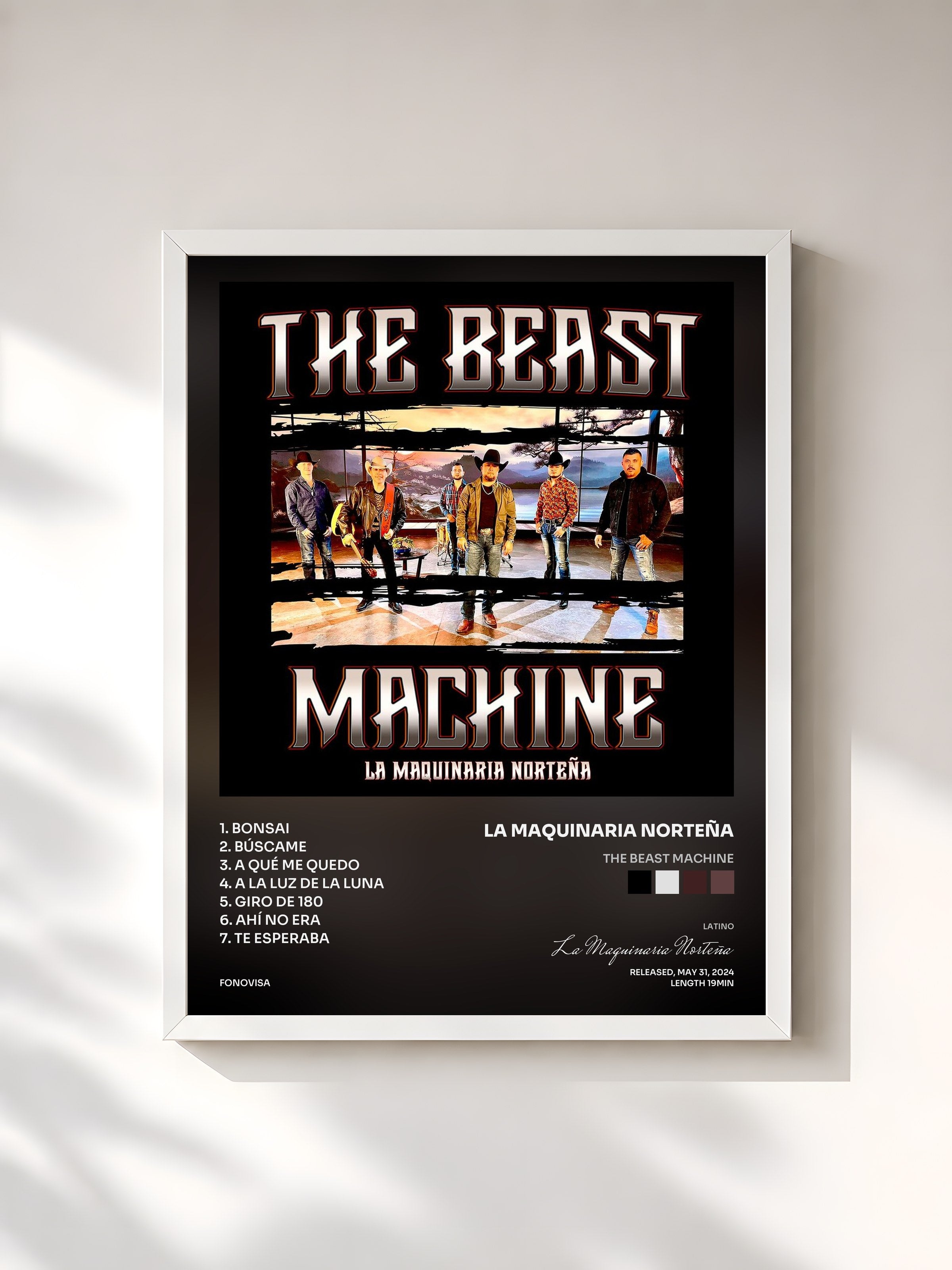 #blanc Tableau de l'album The Beast Machine de La Maquinaria Norteña, cadre blanc, imprimé et encadré en France
