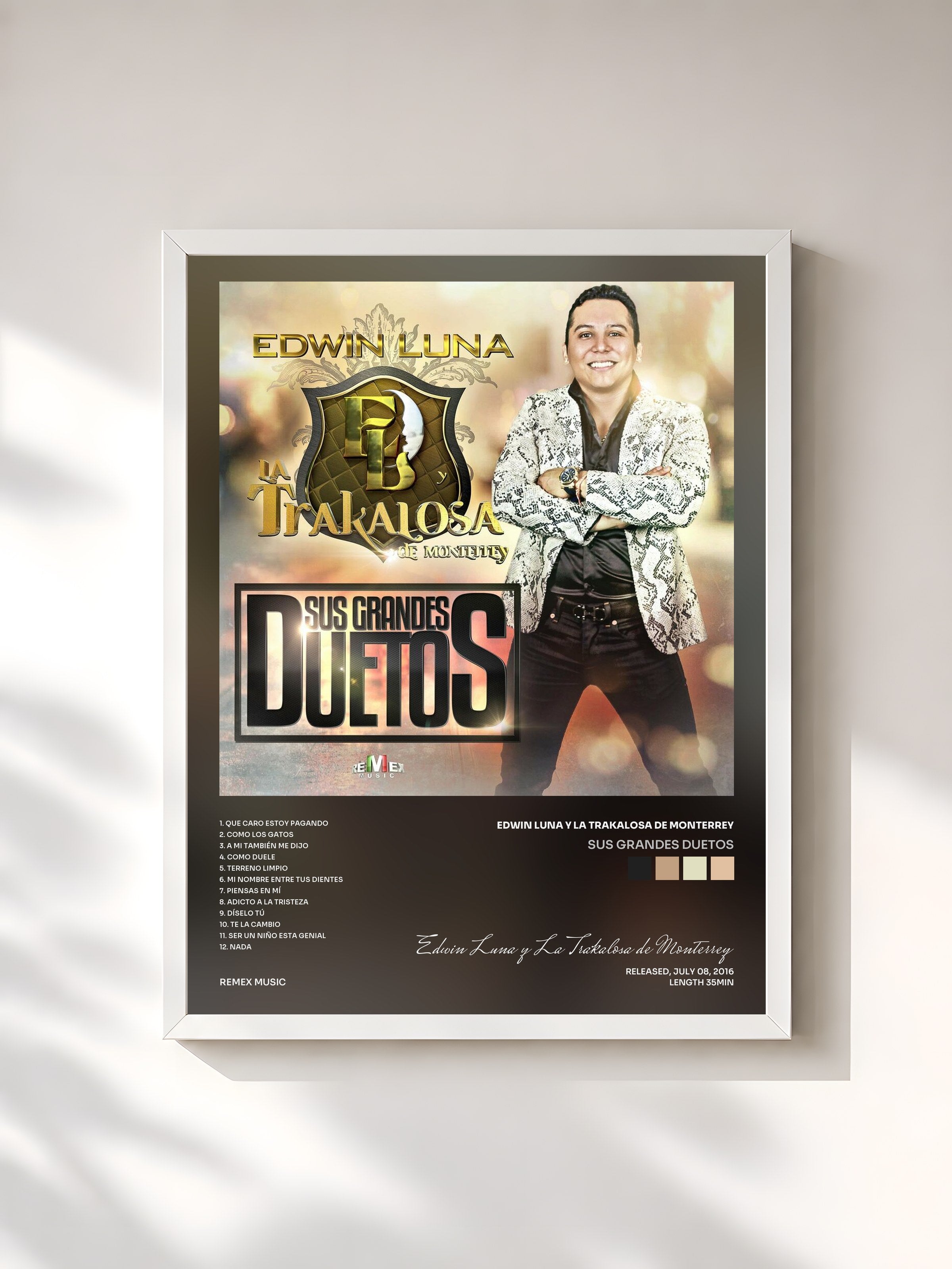 #blanc Tableau de l'album Sus Grandes Duetos de Edwin Luna y La Trakalosa de Monterrey, cadre blanc, imprimé et encadré en France