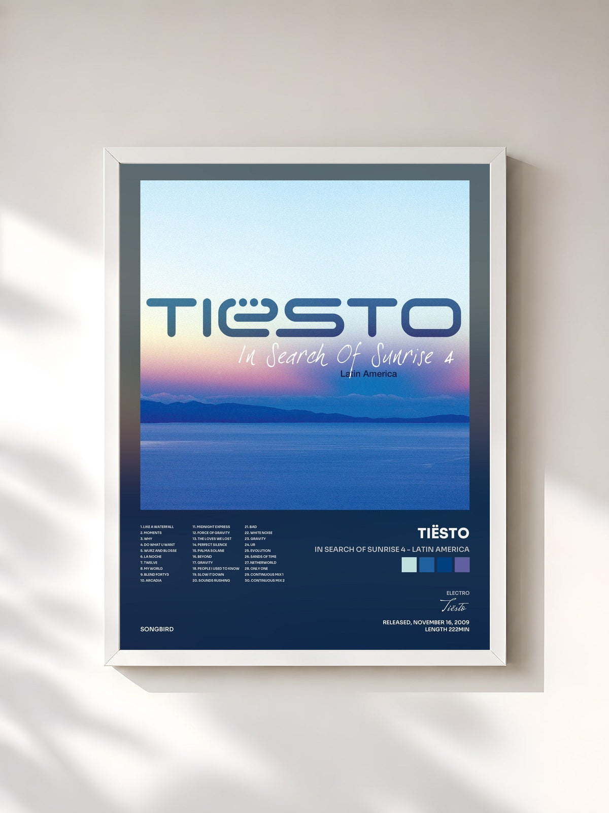 #blanc Tableau de l'album In Search Of Sunrise 4 - Latin America de Tiësto, cadre blanc, imprimé et encadré en France