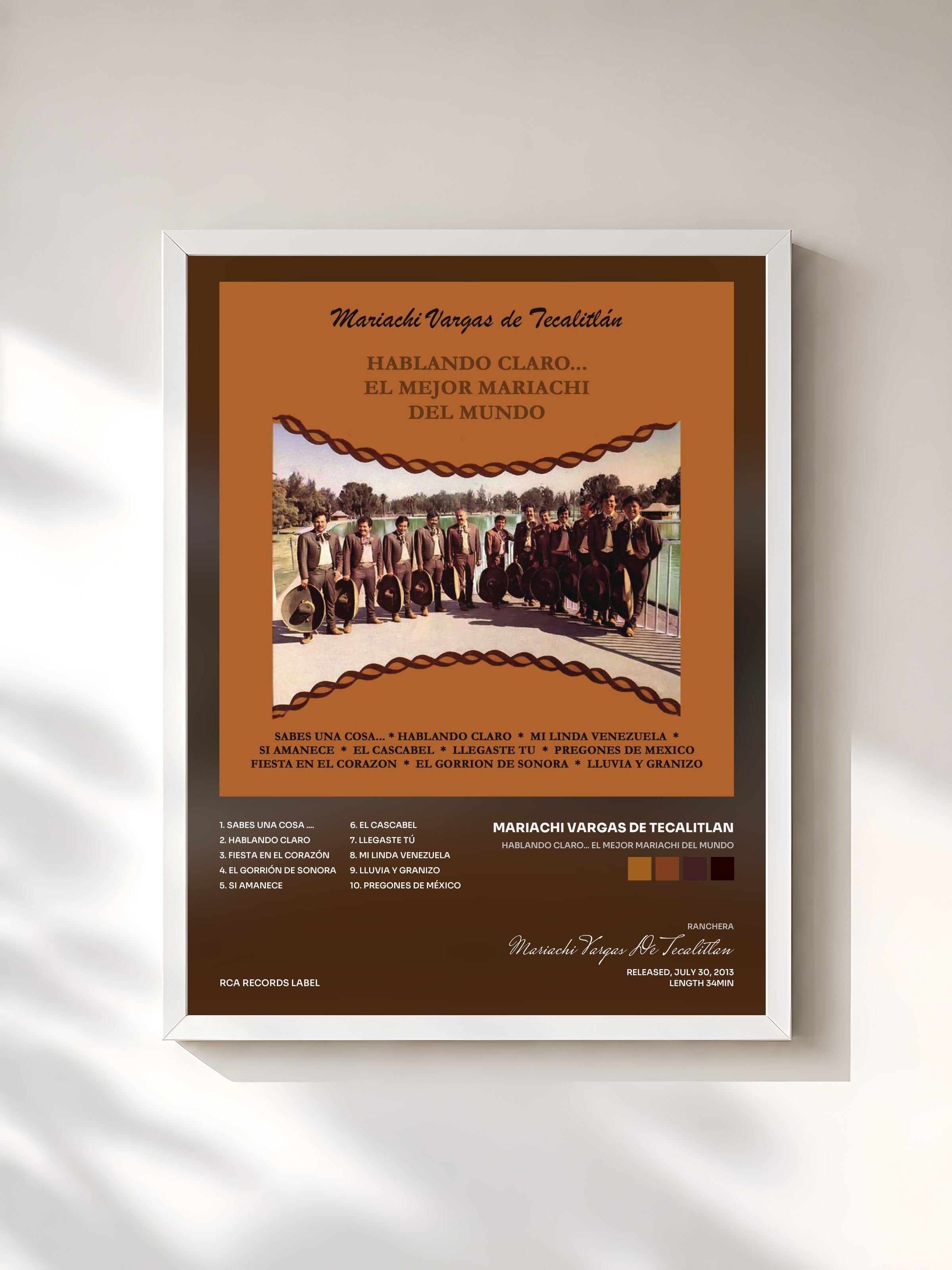 #blanc Tableau de l'album Hablando Claro... el Mejor Mariachi del Mundo de Mariachi Vargas De Tecalitlan, cadre blanc, imprimé et encadré en France