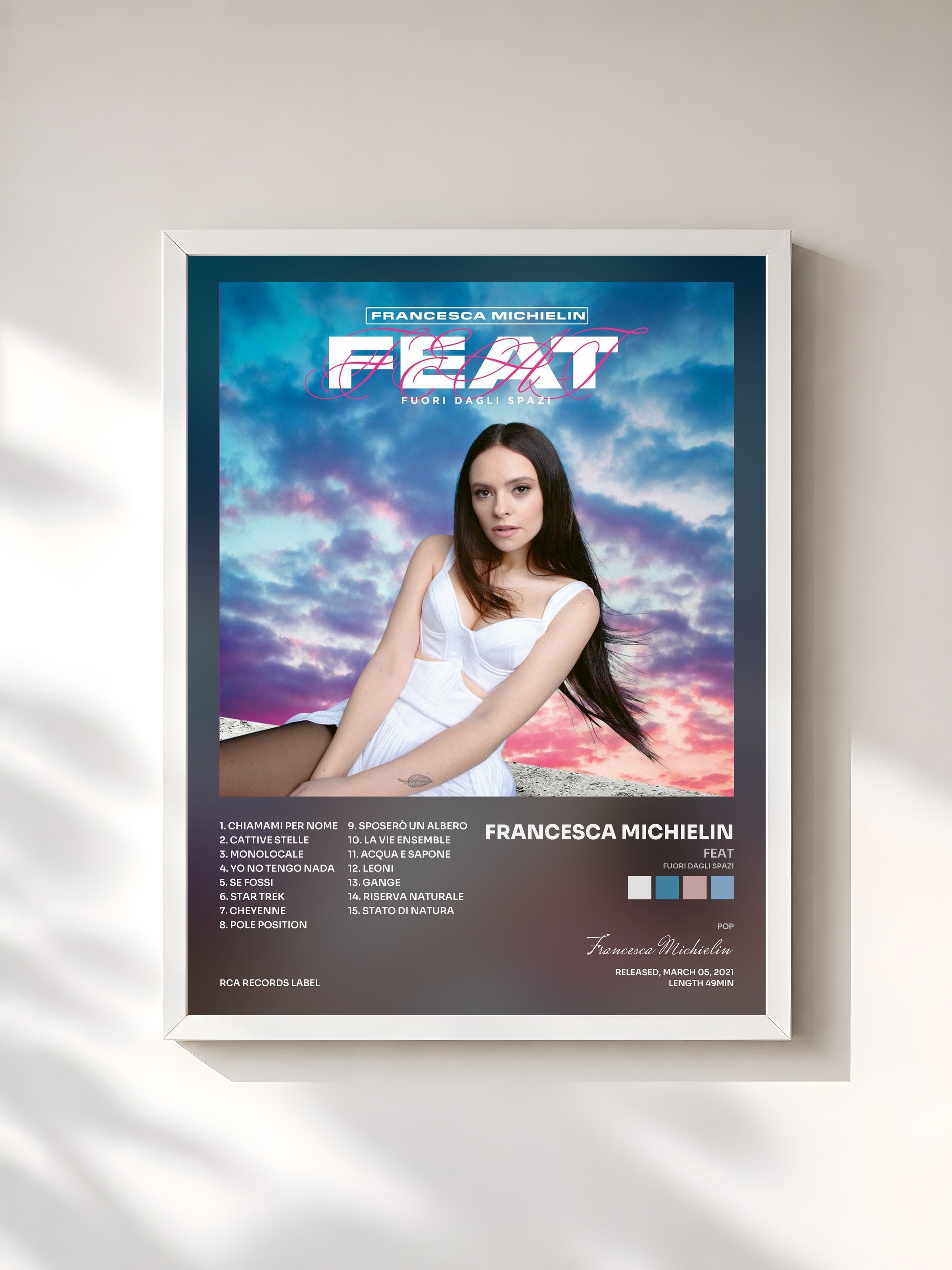 #blanc Tableau de l'album FEAT (Fuori dagli spazi) de Francesca Michielin, cadre blanc, imprimé et encadré en France