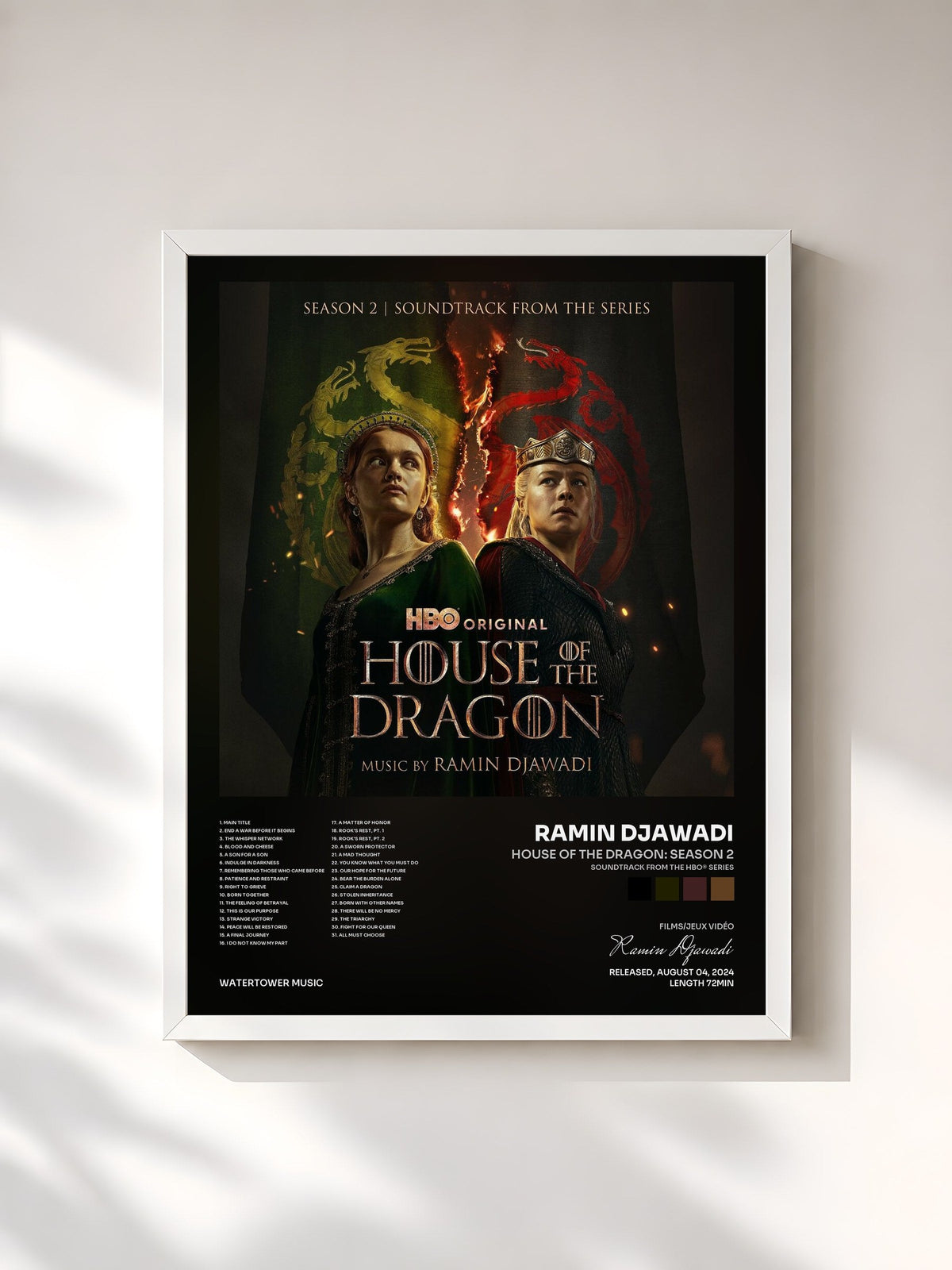 #blanc Tableau de l'album House of the Dragon: Season 2 (Soundtrack from the HBO® Series) de Ramin Djawadi, cadre blanc, imprimé et encadré en France