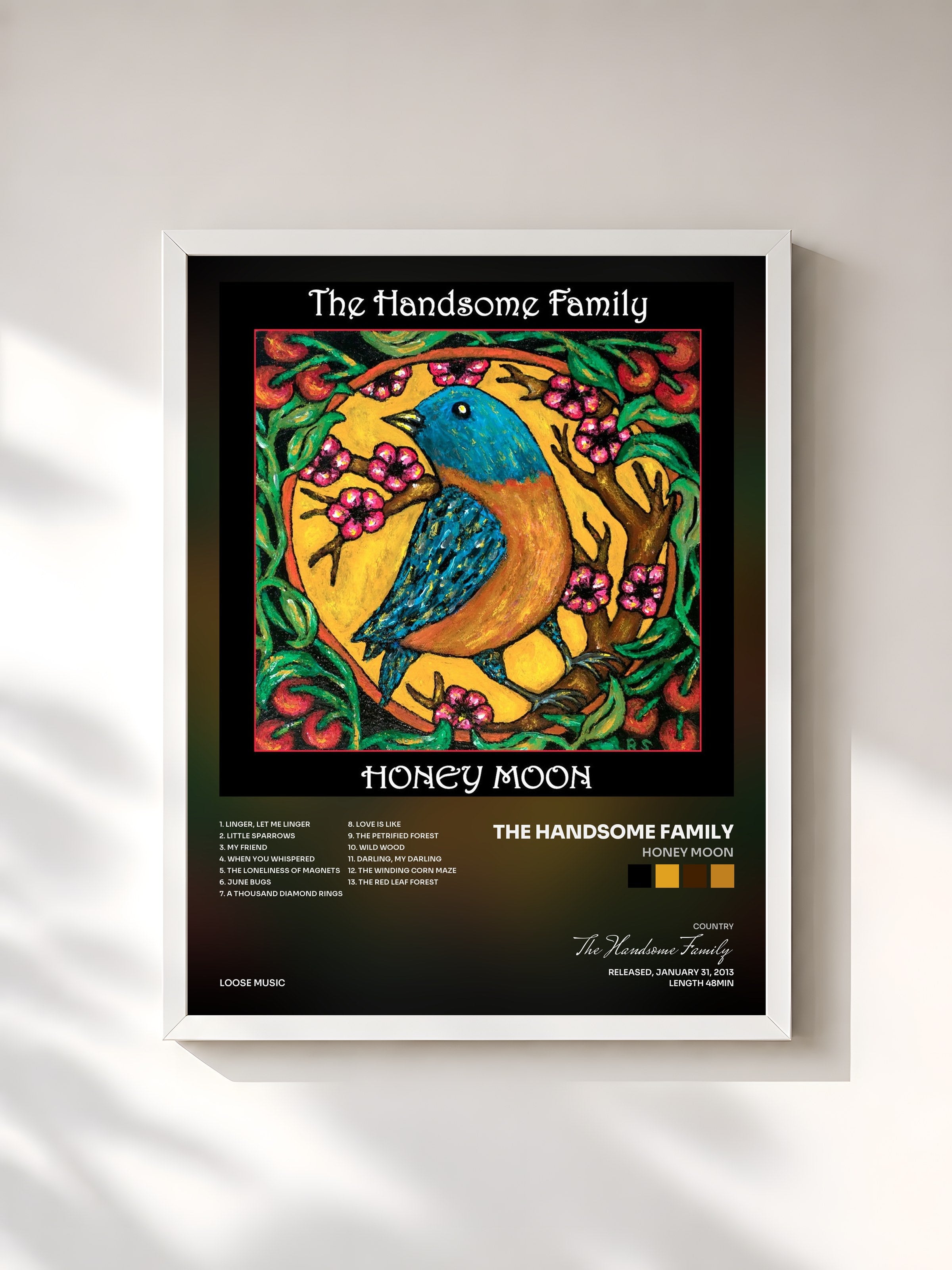 #blanc Tableau de l'album Honey Moon de The Handsome Family, cadre blanc, imprimé et encadré en France