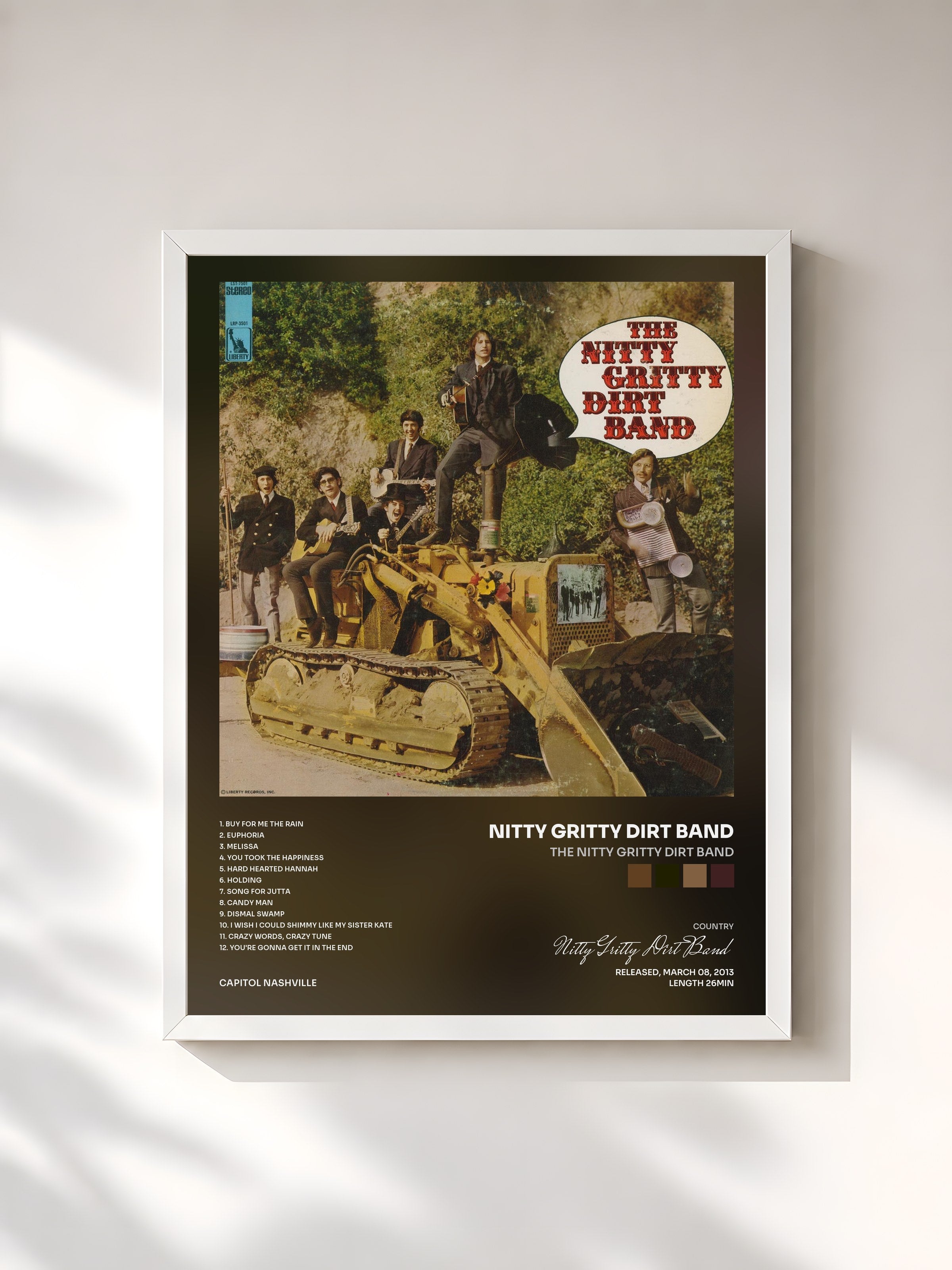 #blanc Tableau de l'album The Nitty Gritty Dirt Band de Nitty Gritty Dirt Band, cadre blanc, imprimé et encadré en France