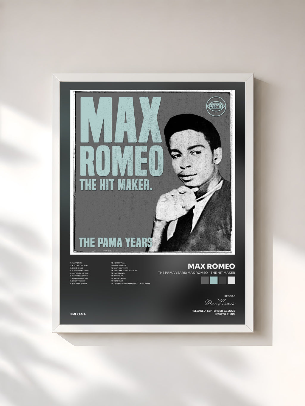 #blanc Tableau de l'album The Pama Years: Max Romeo - The Hit Maker de Max Romeo, cadre blanc, imprimé et encadré en France