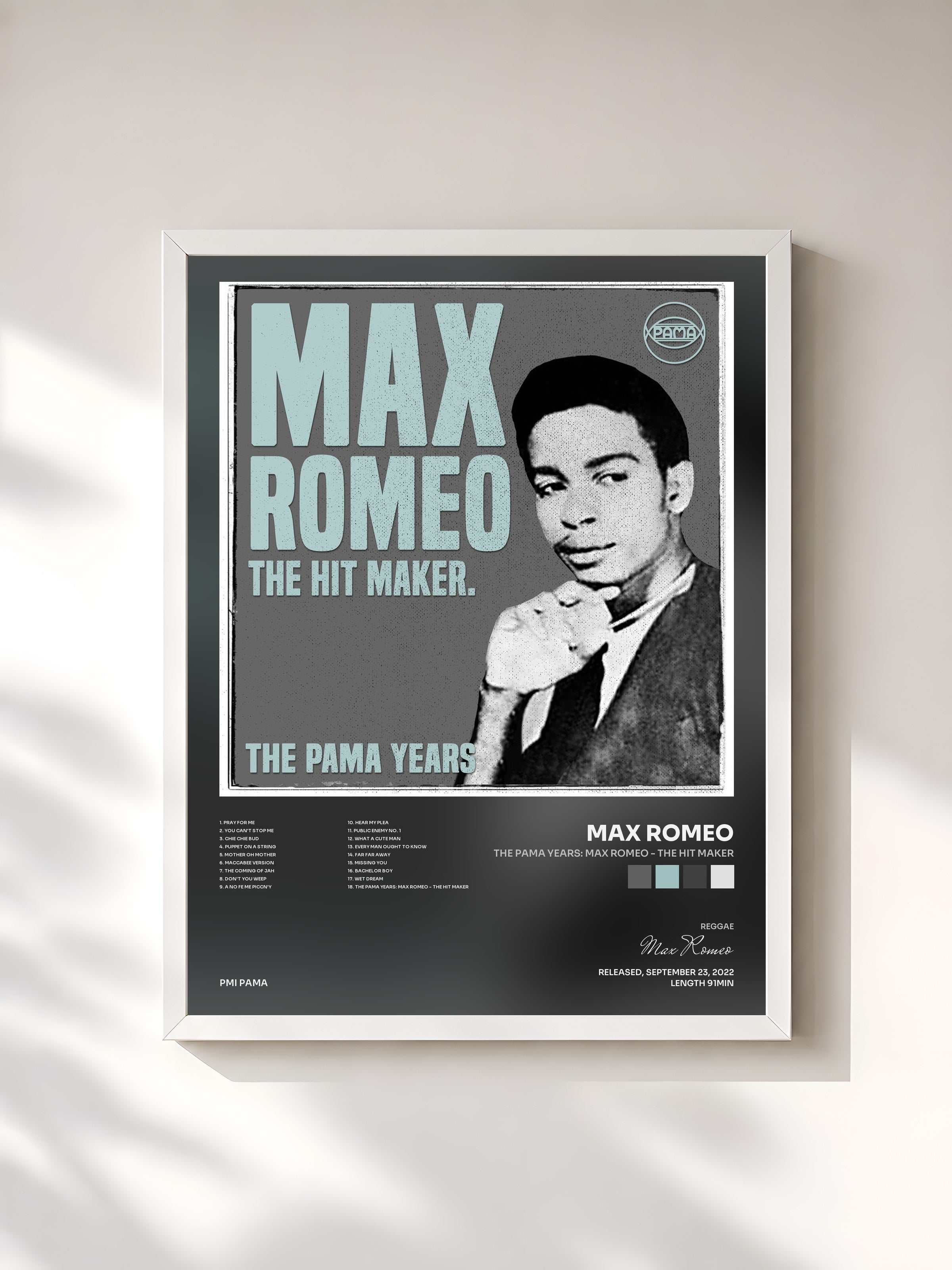 #blanc Tableau de l'album The Pama Years: Max Romeo - The Hit Maker de Max Romeo, cadre blanc, imprimé et encadré en France