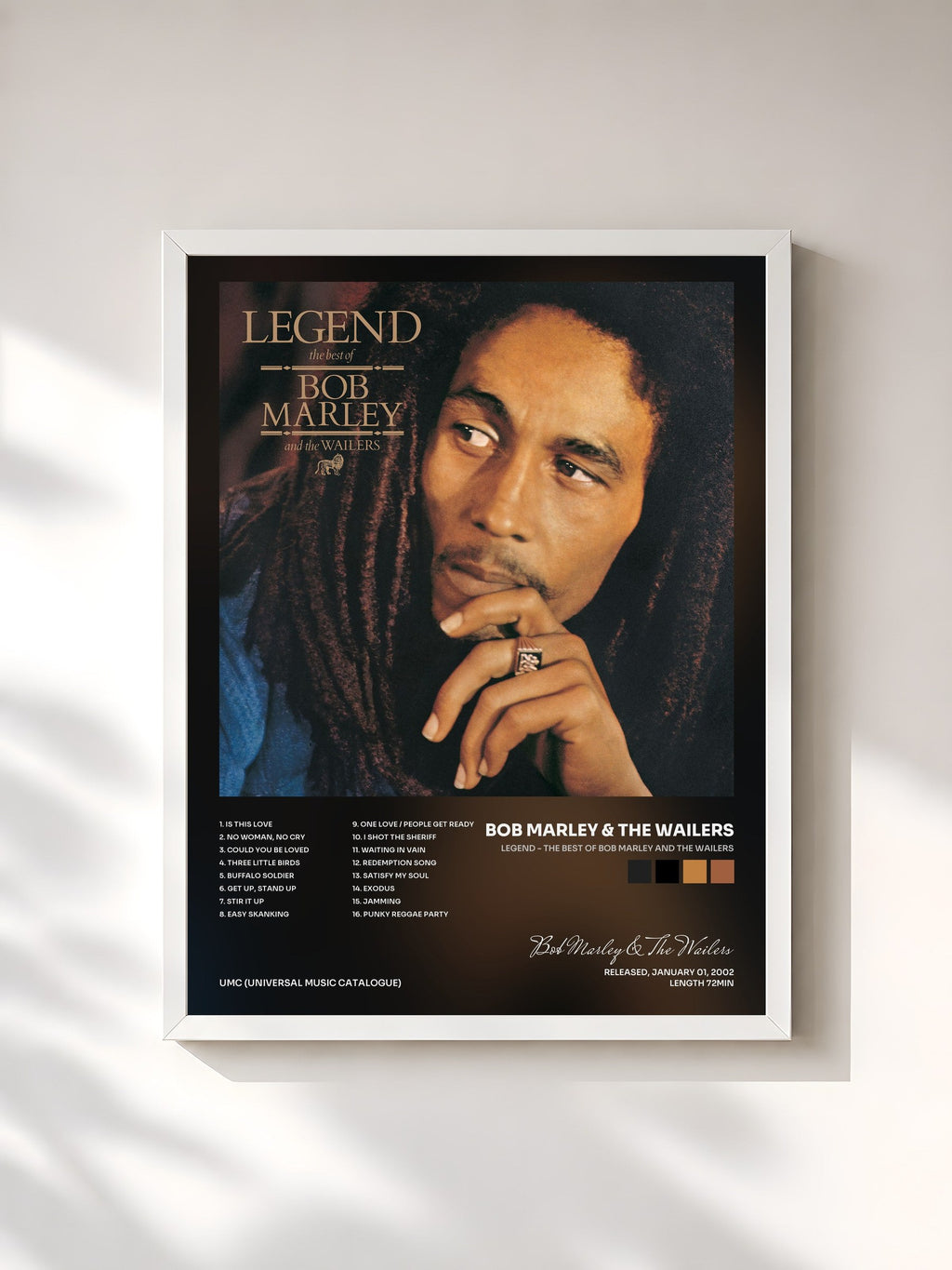 #blanc Tableau de l'album Legend - The Best Of Bob Marley And The Wailers de Bob Marley & The Wailers, cadre blanc, imprimé et encadré en France