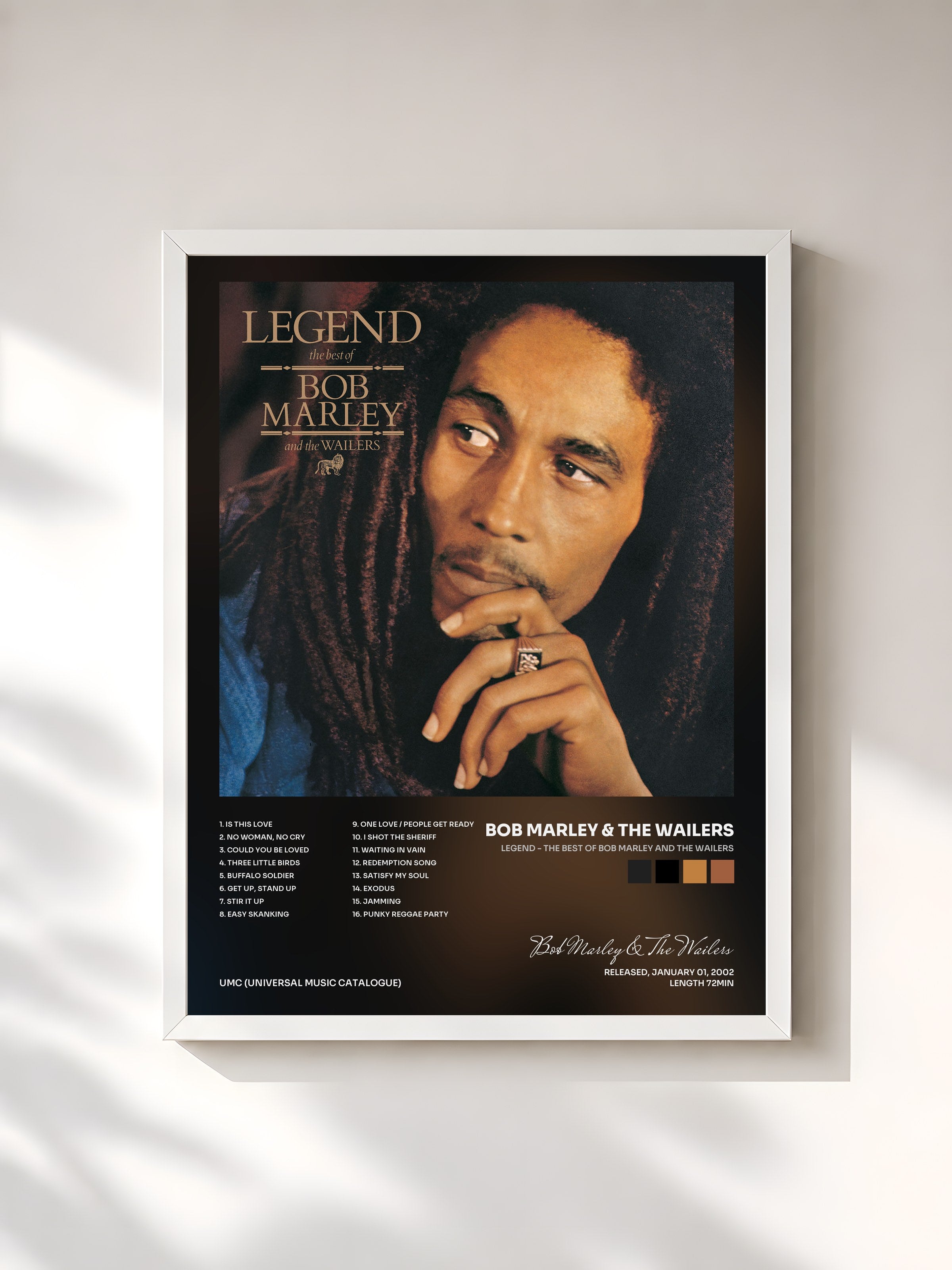 #blanc Tableau de l'album Legend - The Best Of Bob Marley And The Wailers de Bob Marley & The Wailers, cadre blanc, imprimé et encadré en France