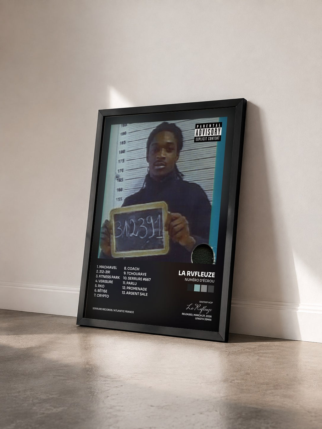 #noir Numéro d'écrou by La Rvfleuze as a framed art print seen at an angle, black frame