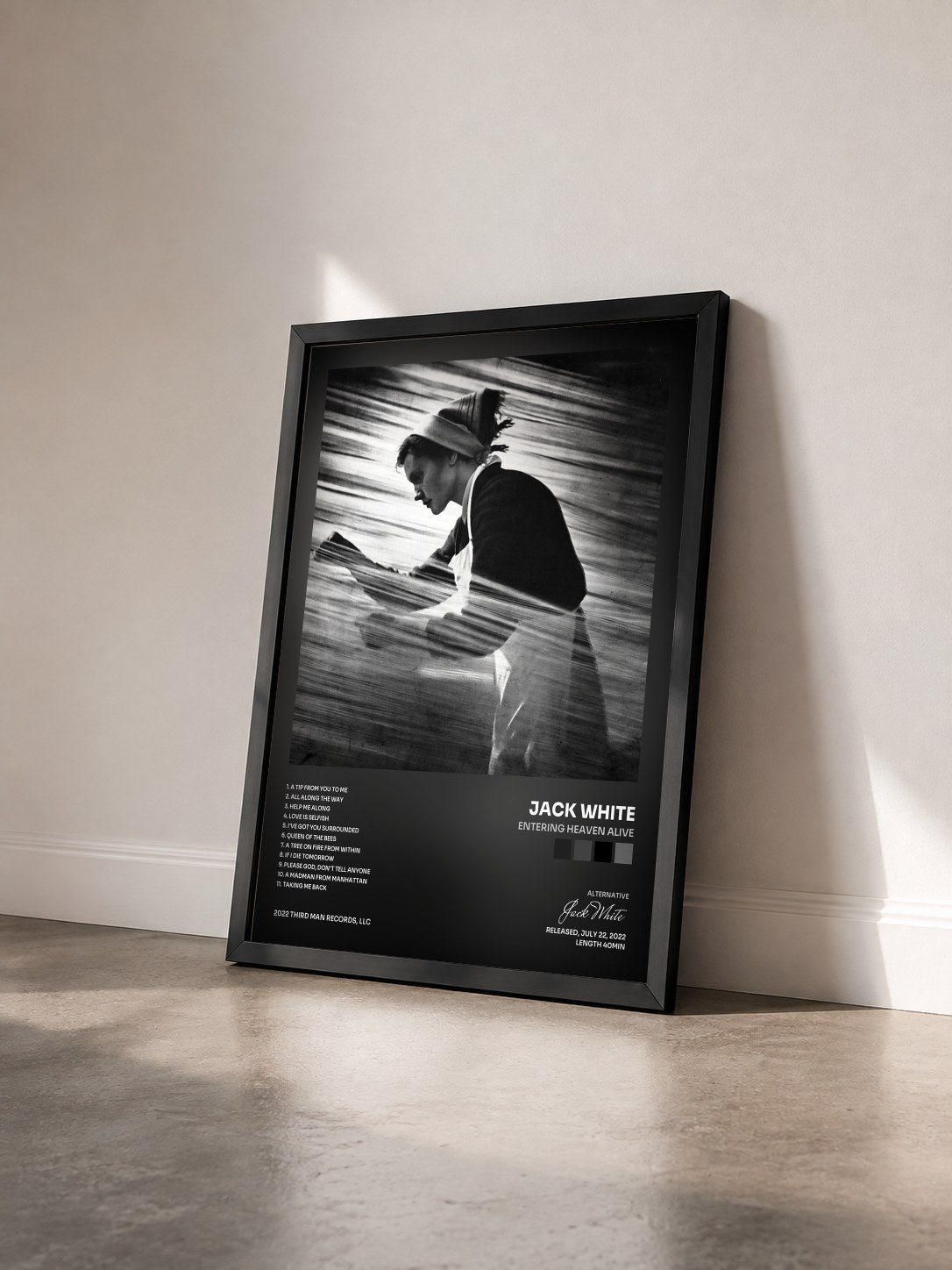 #noir Entering Heaven Alive von Jack White als gerahmter Kunstdruck von schräg gesehen, schwarzer Rahmen