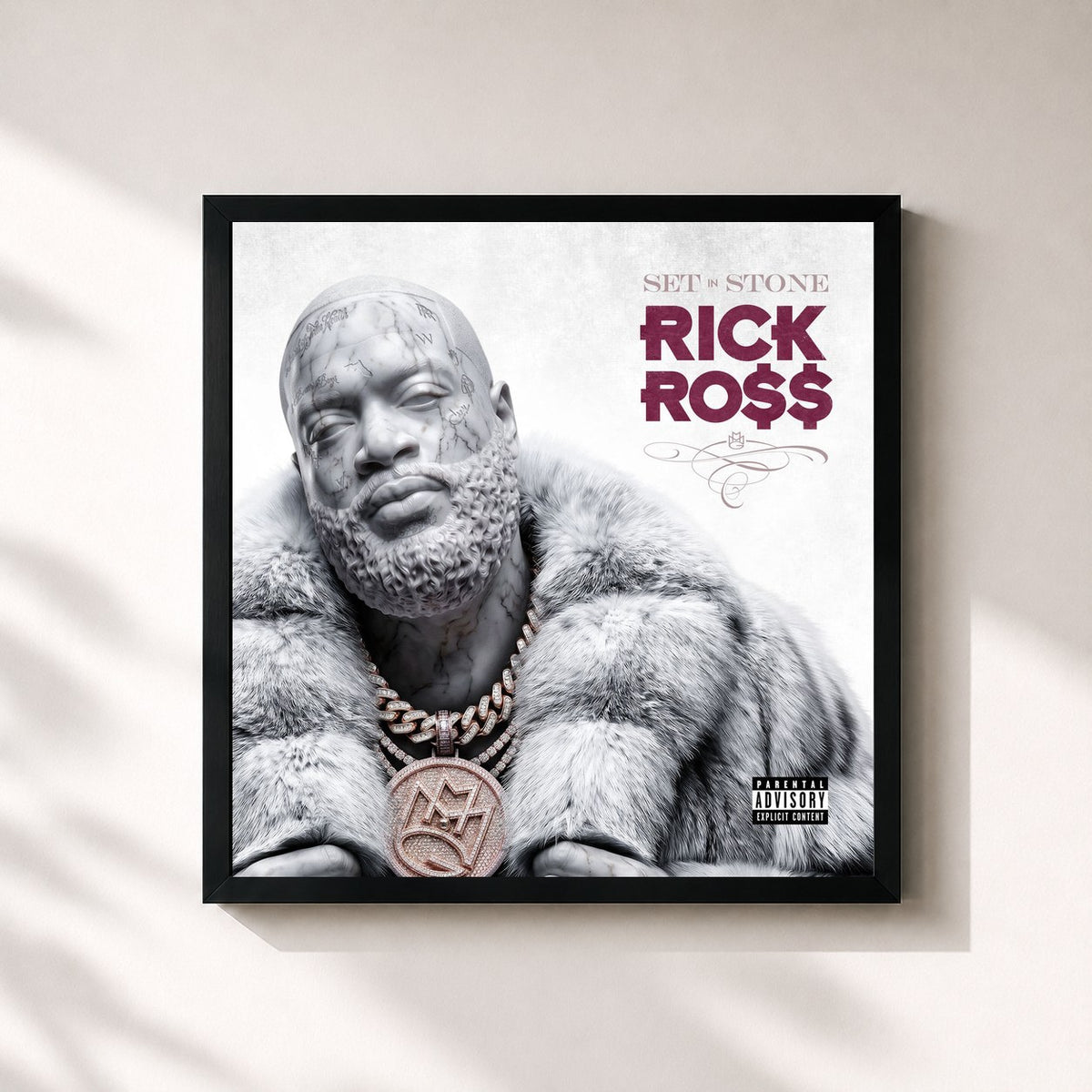 #noir Set In Stone by Rick Ross as a square framed art print, black 32x32 cm frame