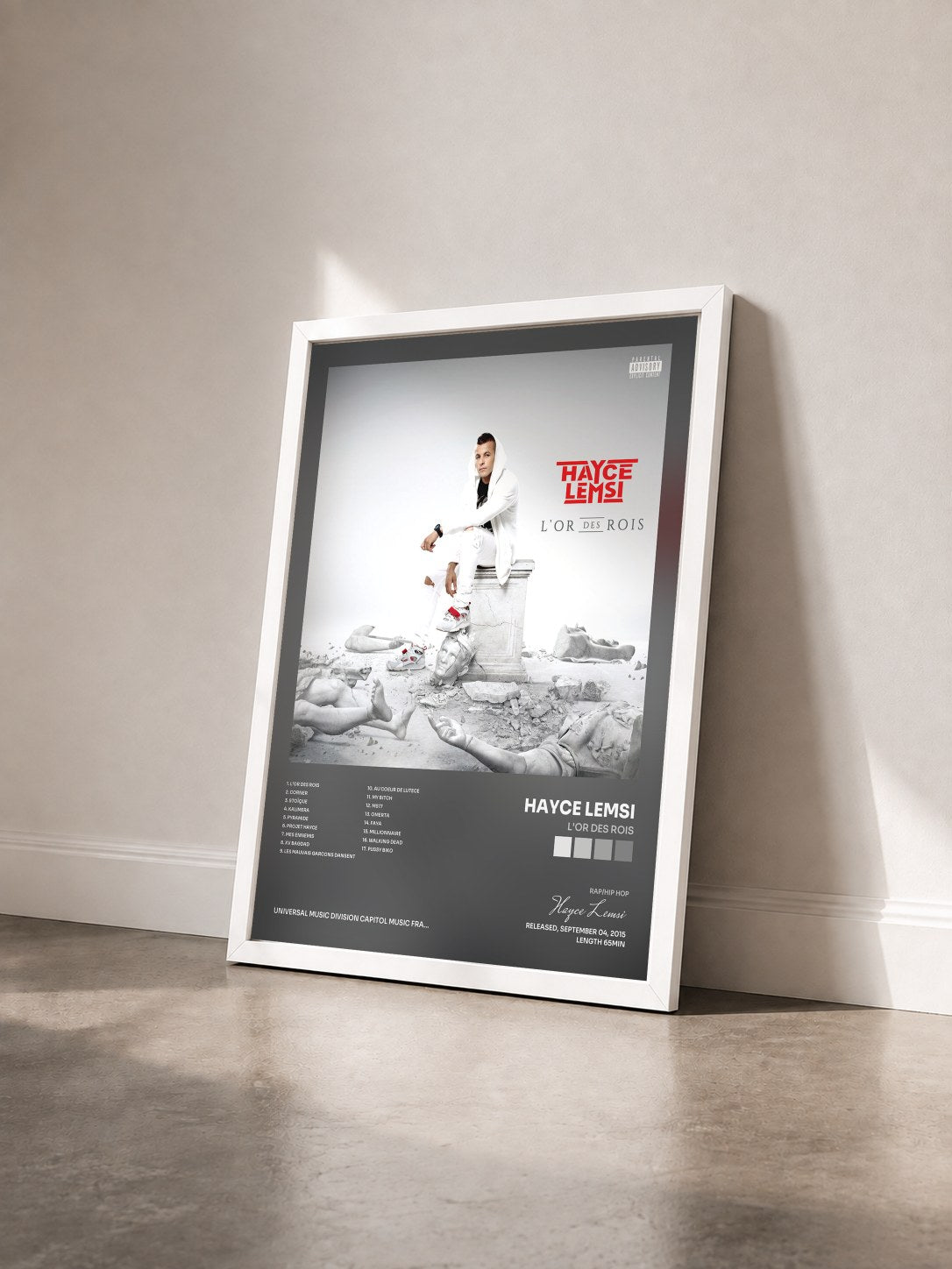 #blanc Tableau de l'album L'or des rois de Hayce Lemsi vu de trois quarts, cadre blanc