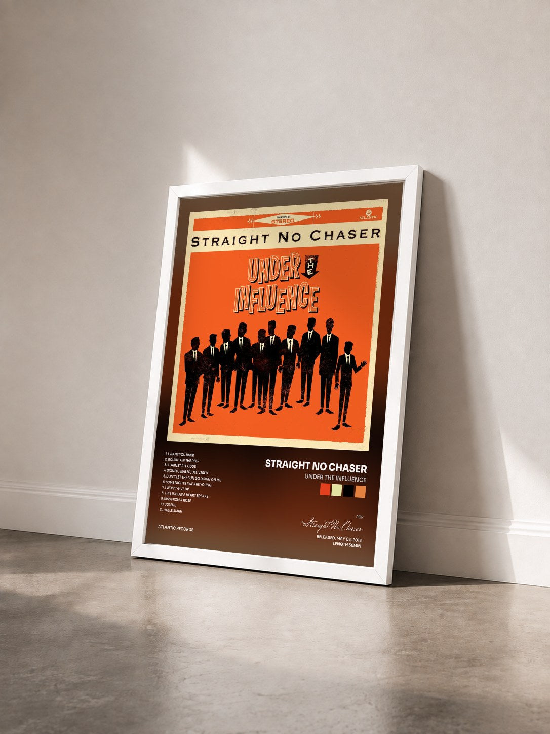 #blanc Tableau de l'album Under the Influence de Straight No Chaser vu de trois quarts, cadre blanc
