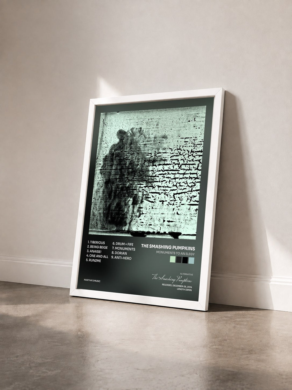 #blanc Monuments to an Elegy von The Smashing Pumpkins als gerahmter Kunstdruck von schräg gesehen, weißer Rahmen