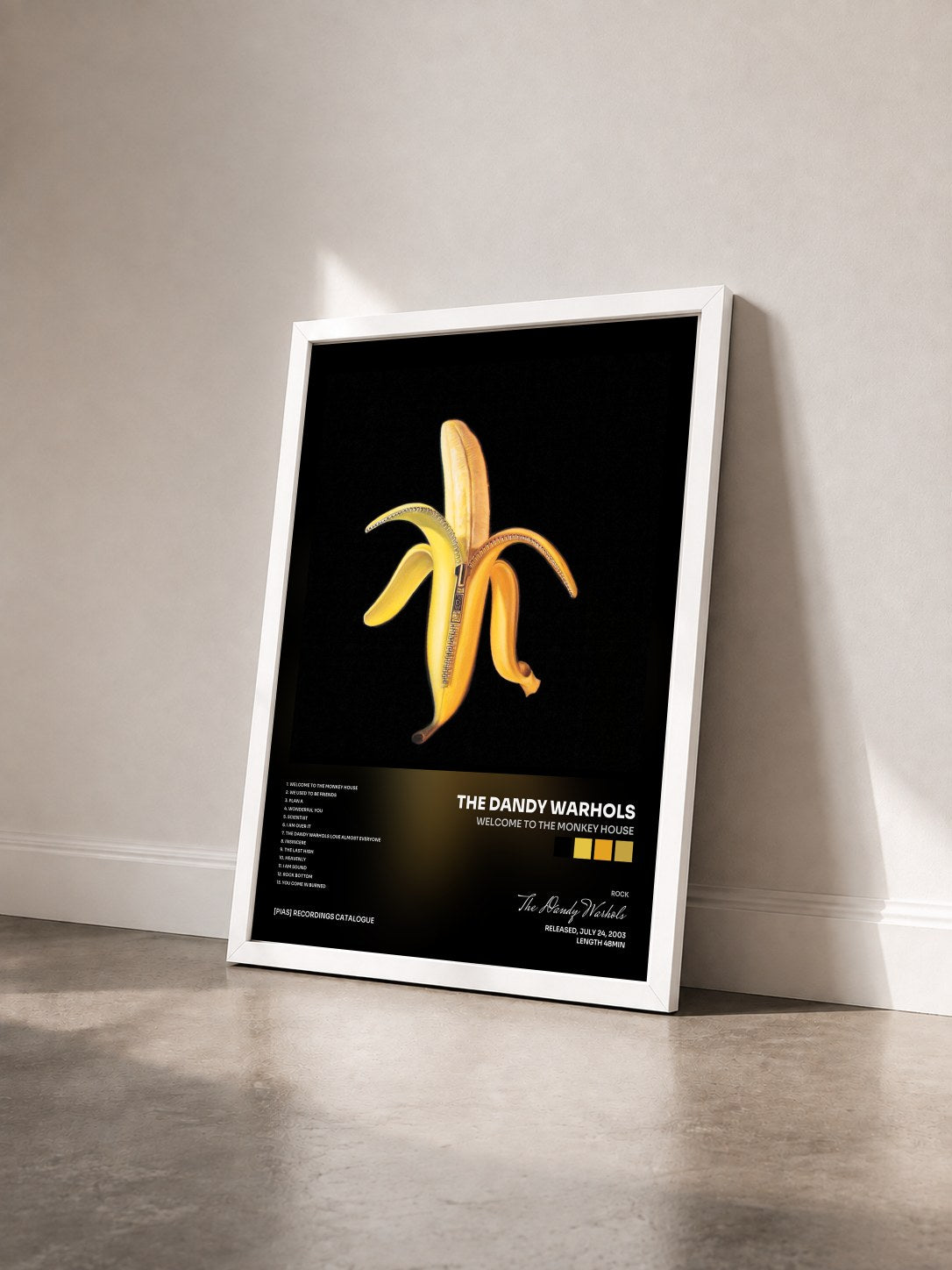 #blanc Tableau de l'album Welcome To The Monkey House de The Dandy Warhols vu de trois quarts, cadre blanc