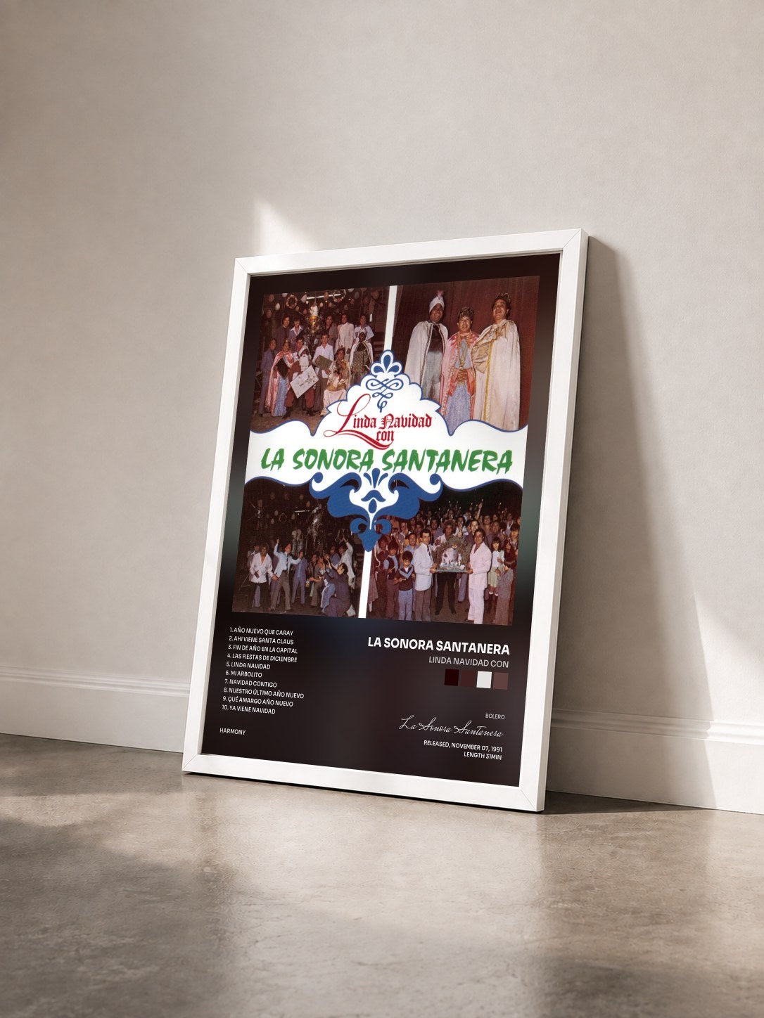 #blanc Tableau de l'album Linda Navidad Con de La Sonora Santanera vu de trois quarts, cadre blanc