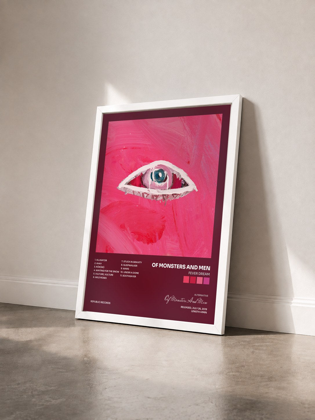#blanc Tableau de l'album FEVER DREAM de Of Monsters And Men vu de trois quarts, cadre blanc