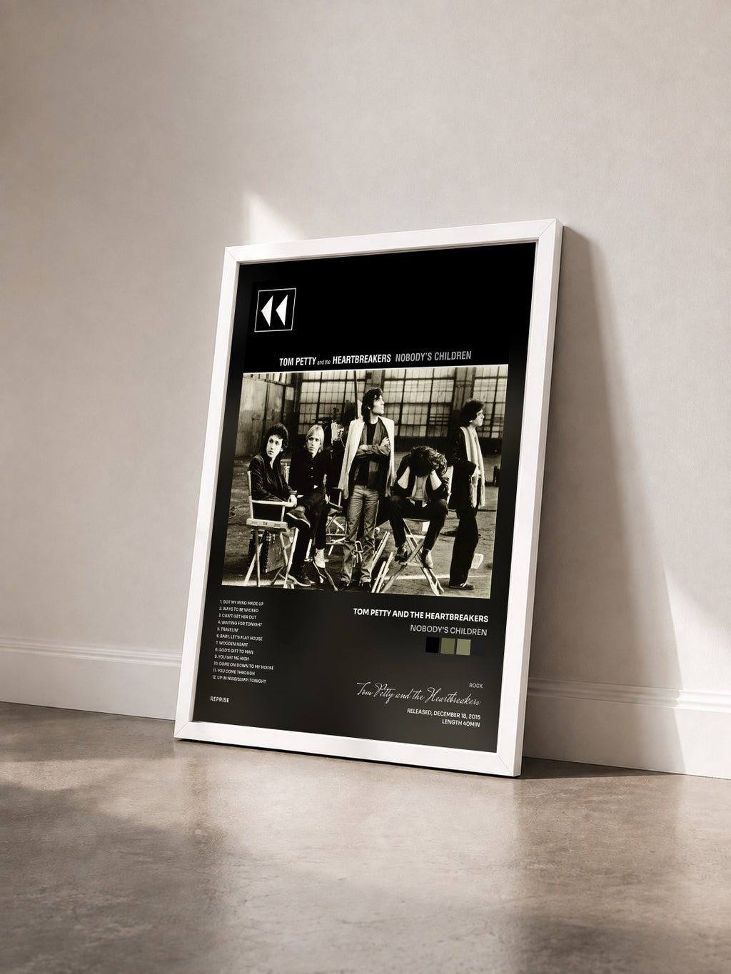 #blanc Tableau de l'album Nobody's Children de Tom Petty and the Heartbreakers vu de trois quarts, cadre blanc