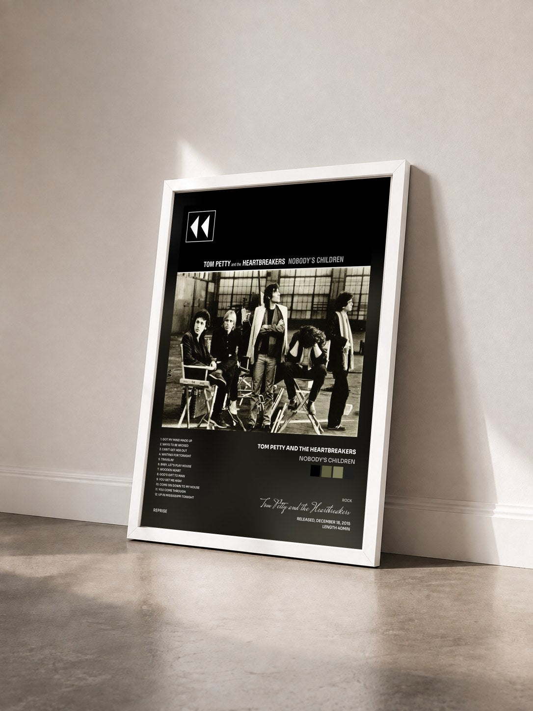 #blanc Tableau de l'album Nobody's Children de Tom Petty and the Heartbreakers vu de trois quarts, cadre blanc