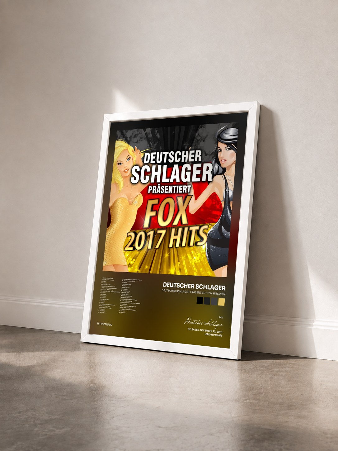 #blanc Tableau de l'album Deutscher Schlager präsentiert Fox Hits 2017 de Deutscher Schlager vu de trois quarts, cadre blanc