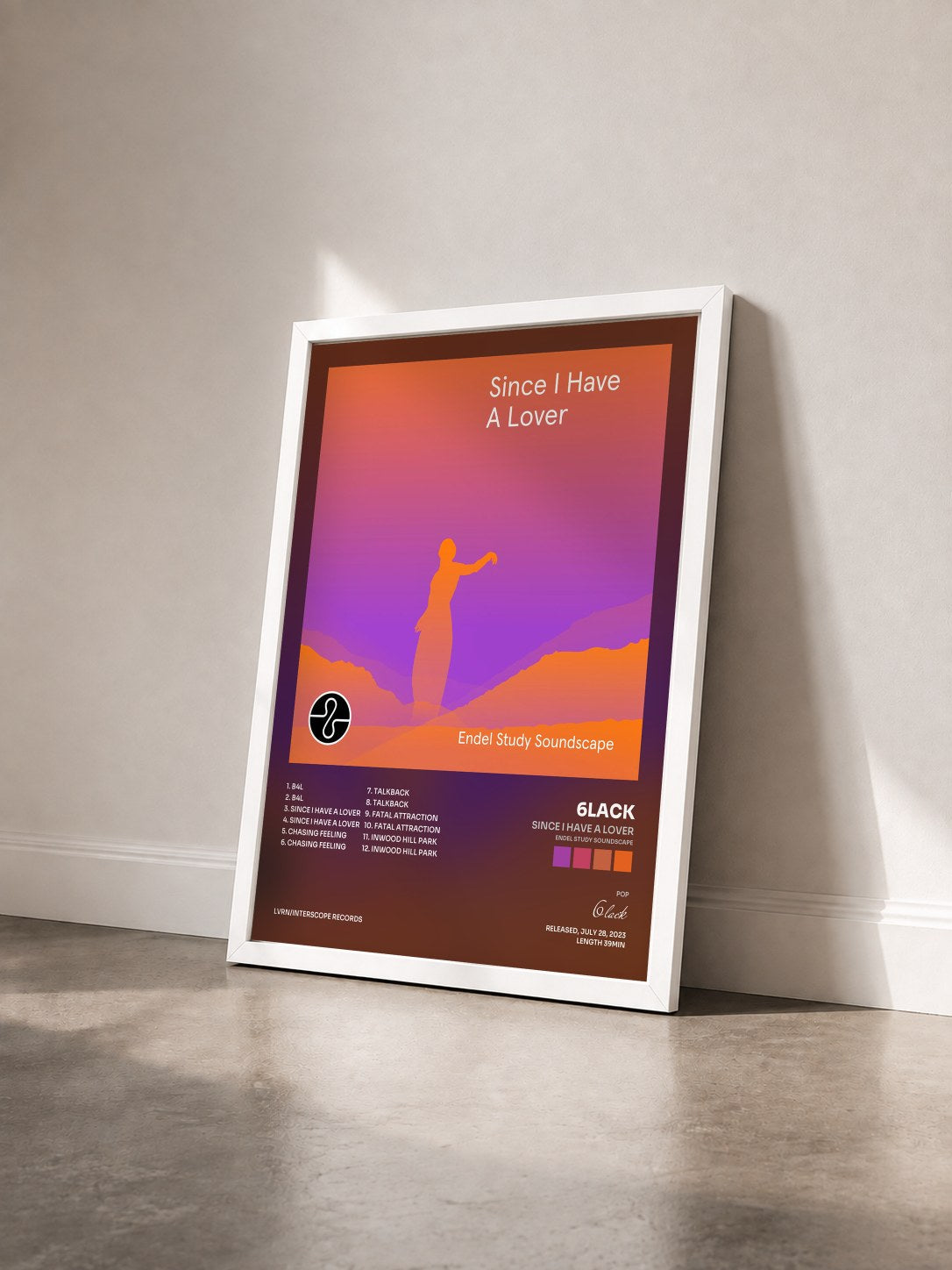 #blanc Since I Have A Lover (Endel Study Soundscape) by 6lack as a framed art print seen at an angle, white frame