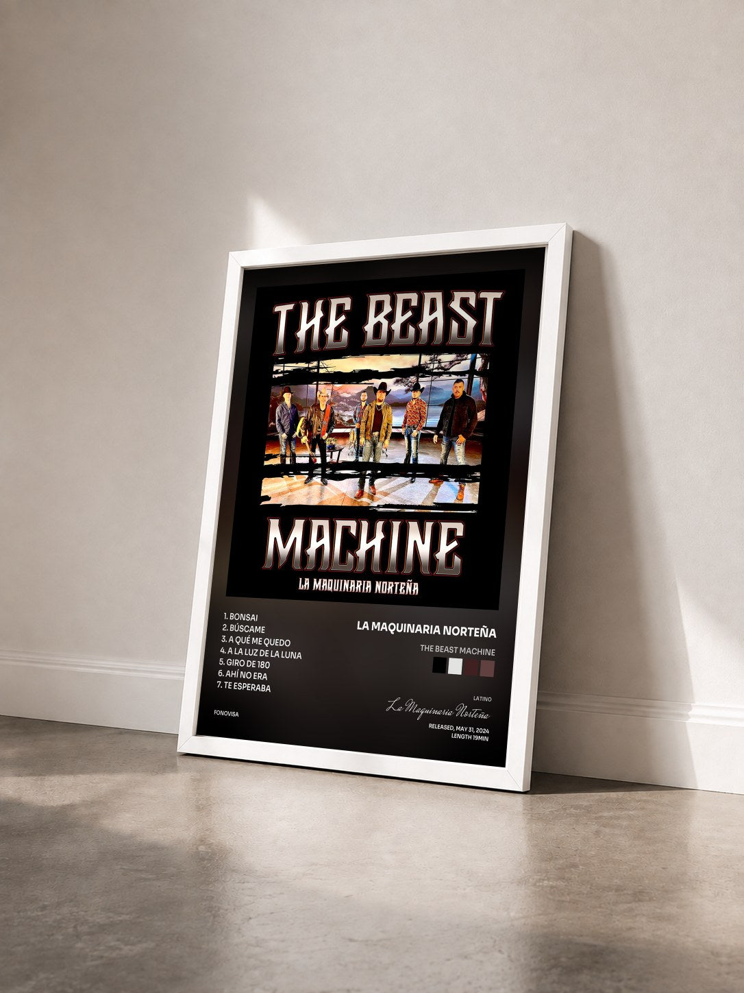 #blanc Tableau de l'album The Beast Machine de La Maquinaria Norteña vu de trois quarts, cadre blanc