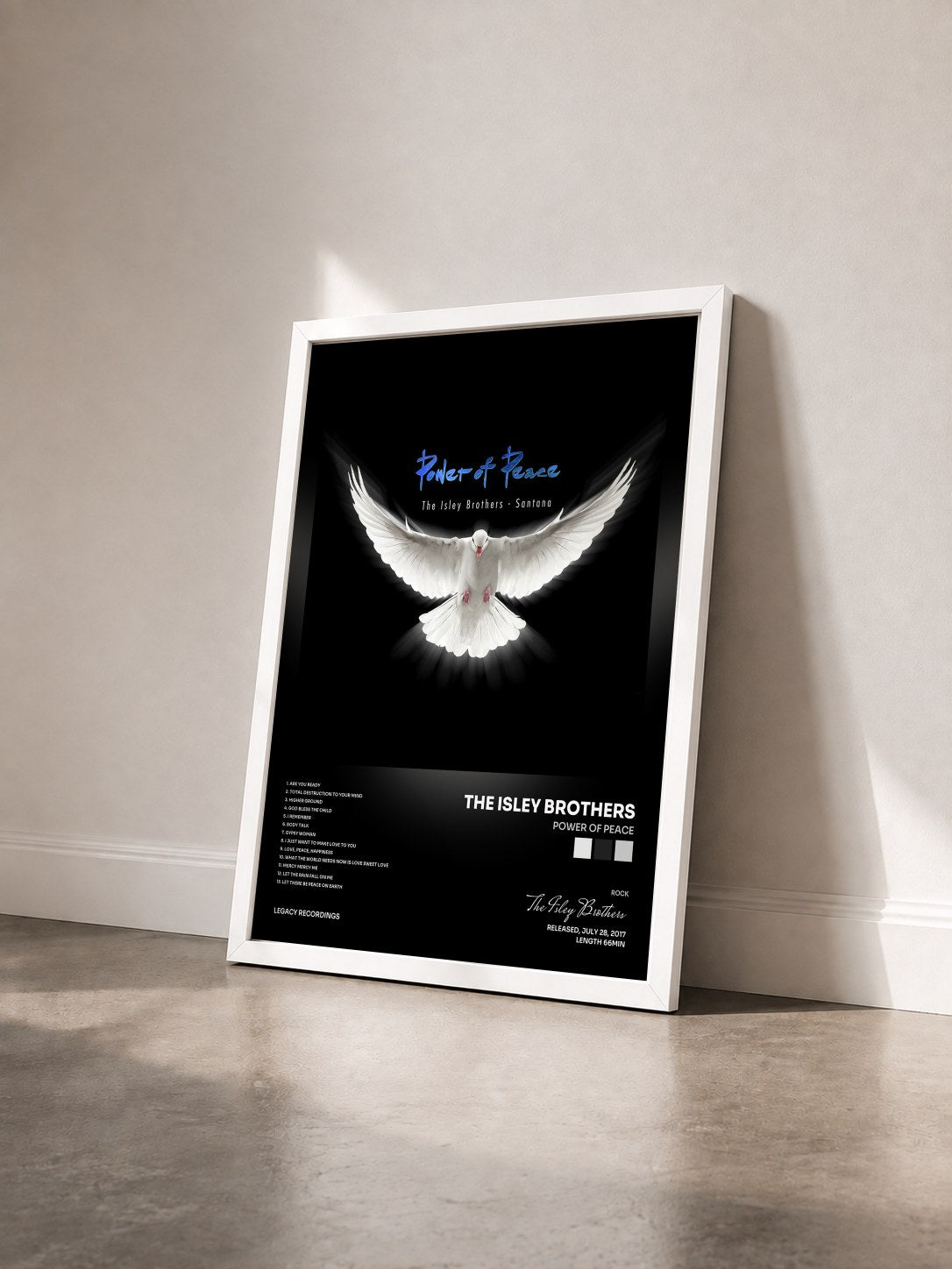 #blanc Tableau de l'album Power Of Peace de The Isley Brothers vu de trois quarts, cadre blanc