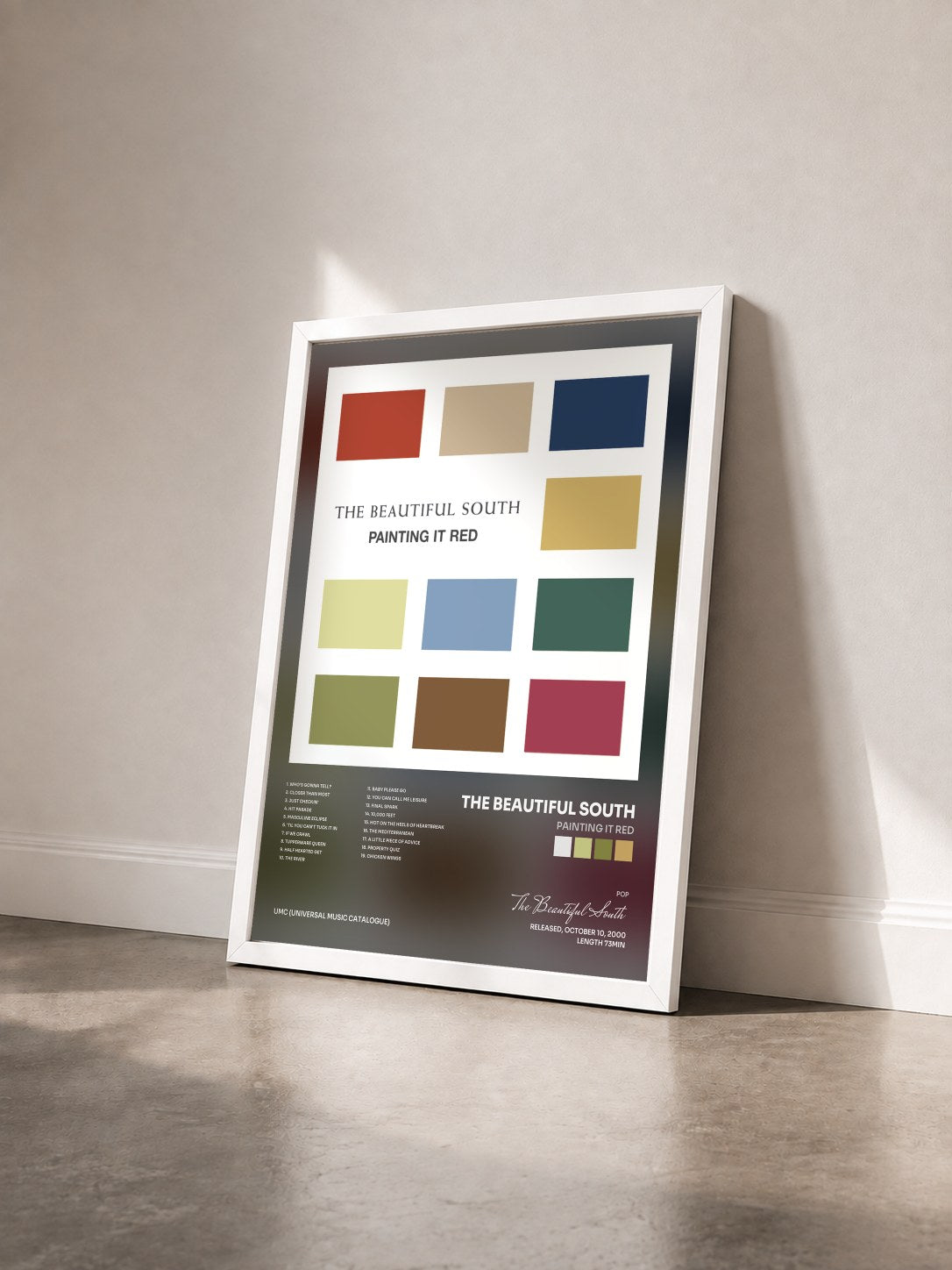 #blanc Tableau de l'album Painting It Red de The Beautiful South vu de trois quarts, cadre blanc