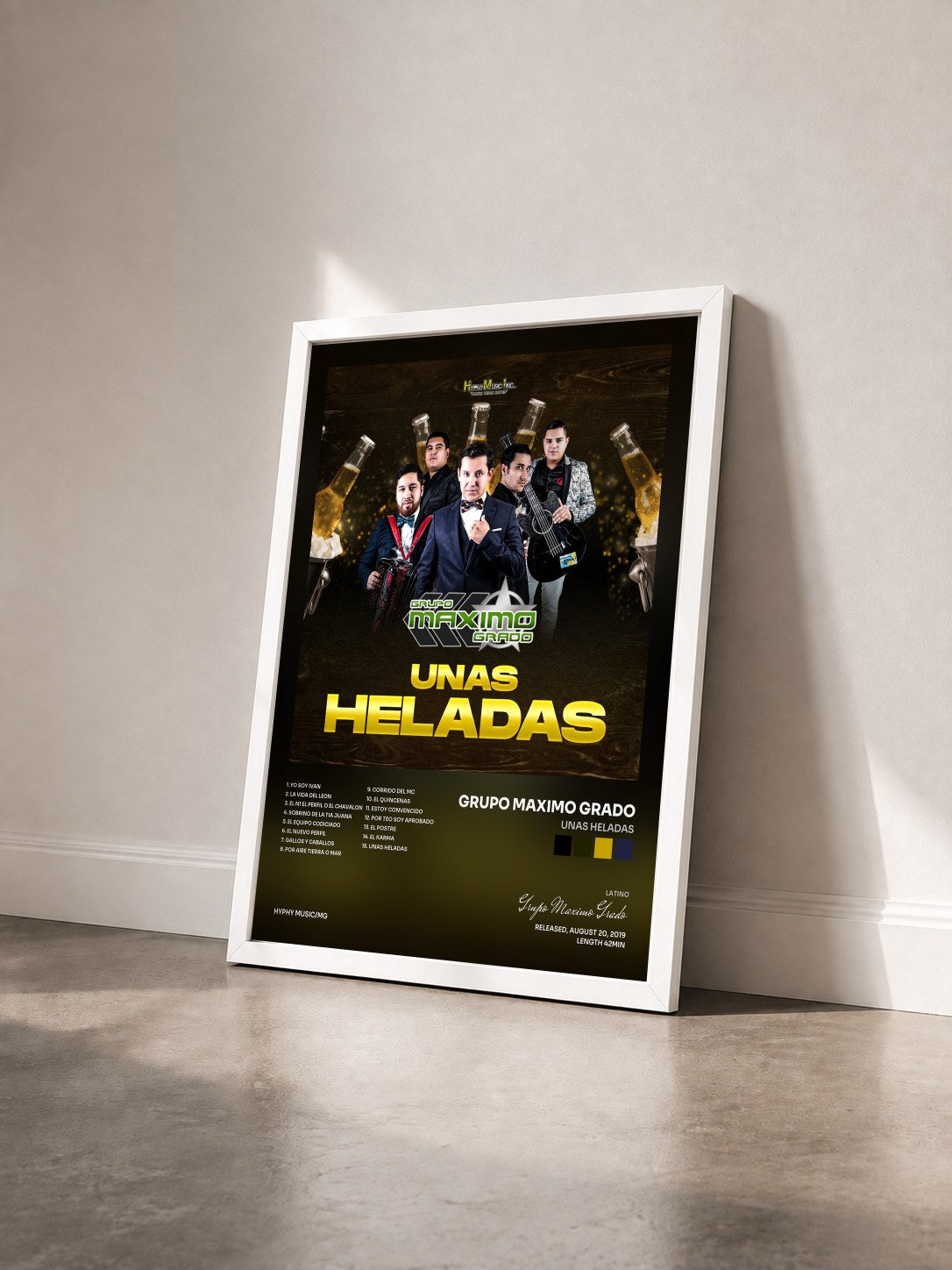 #blanc Tableau de l'album Unas Heladas de Grupo Maximo Grado vu de trois quarts, cadre blanc